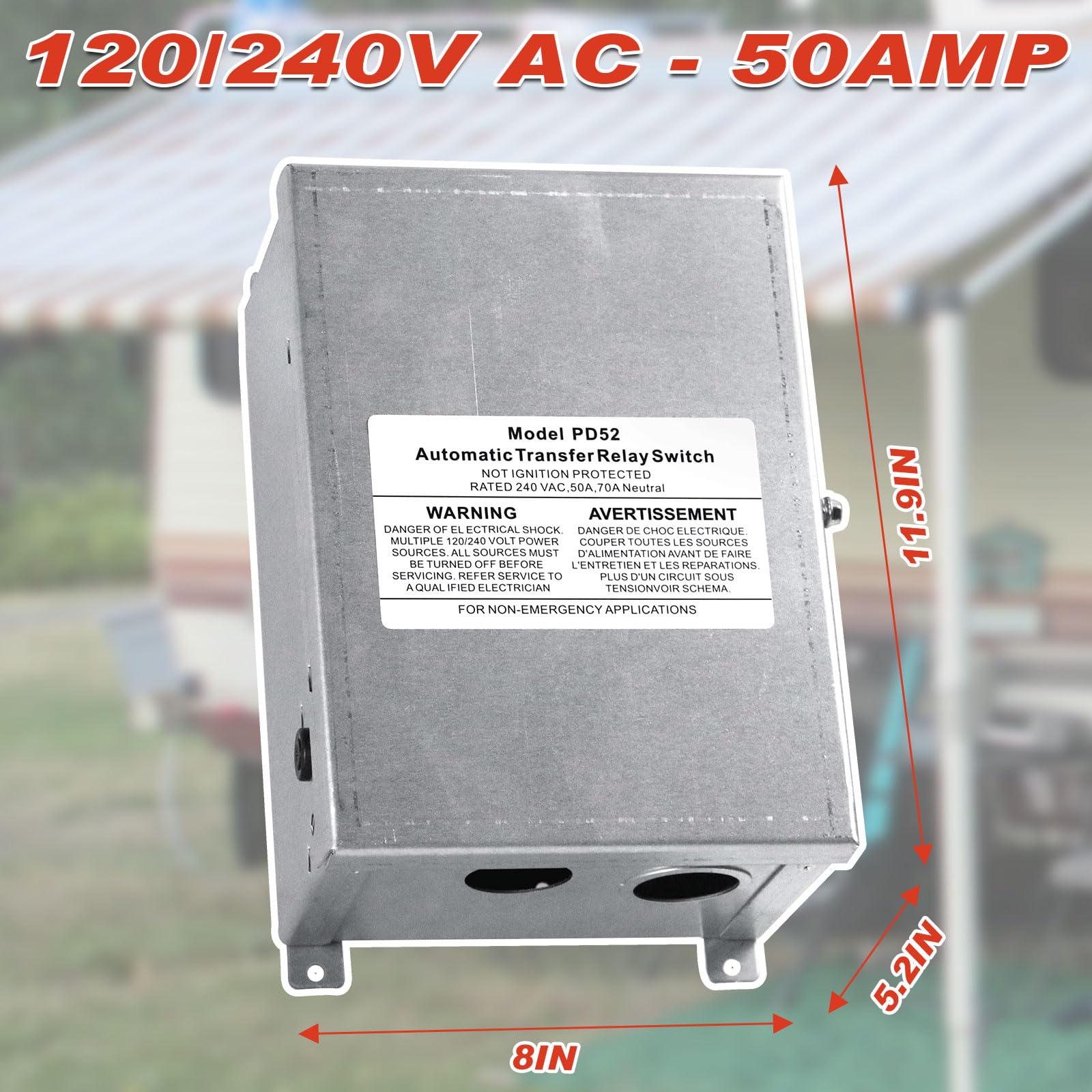 50 Amp RV Automatic Transfer Switch - 240V AC, 70A Neutral Rating, 120/240 Volt - Perfect for RV Power Backup & Camping Electrical Systems
