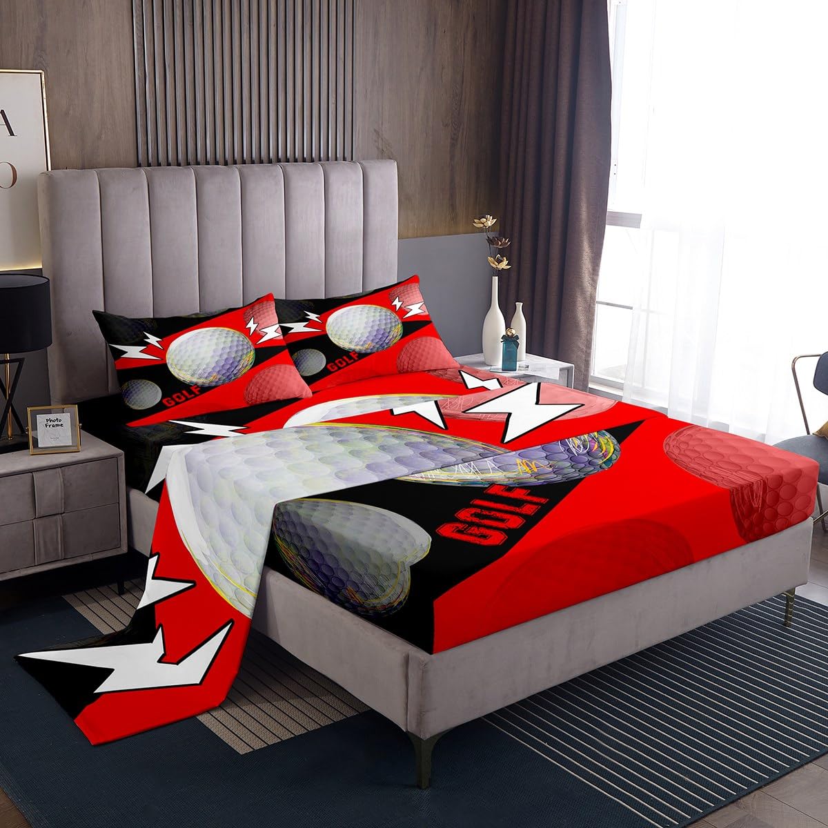 Erosebridal Boys Golf Sheet Set - Full Size Kids & Girls Golf Bed Sheets, Sports Themed Fitted Sheet for Teen Boys Bedroom Decor - Red & Black | Perfect for Golf Lovers, Sports Themed Rooms & Game Day Decor
