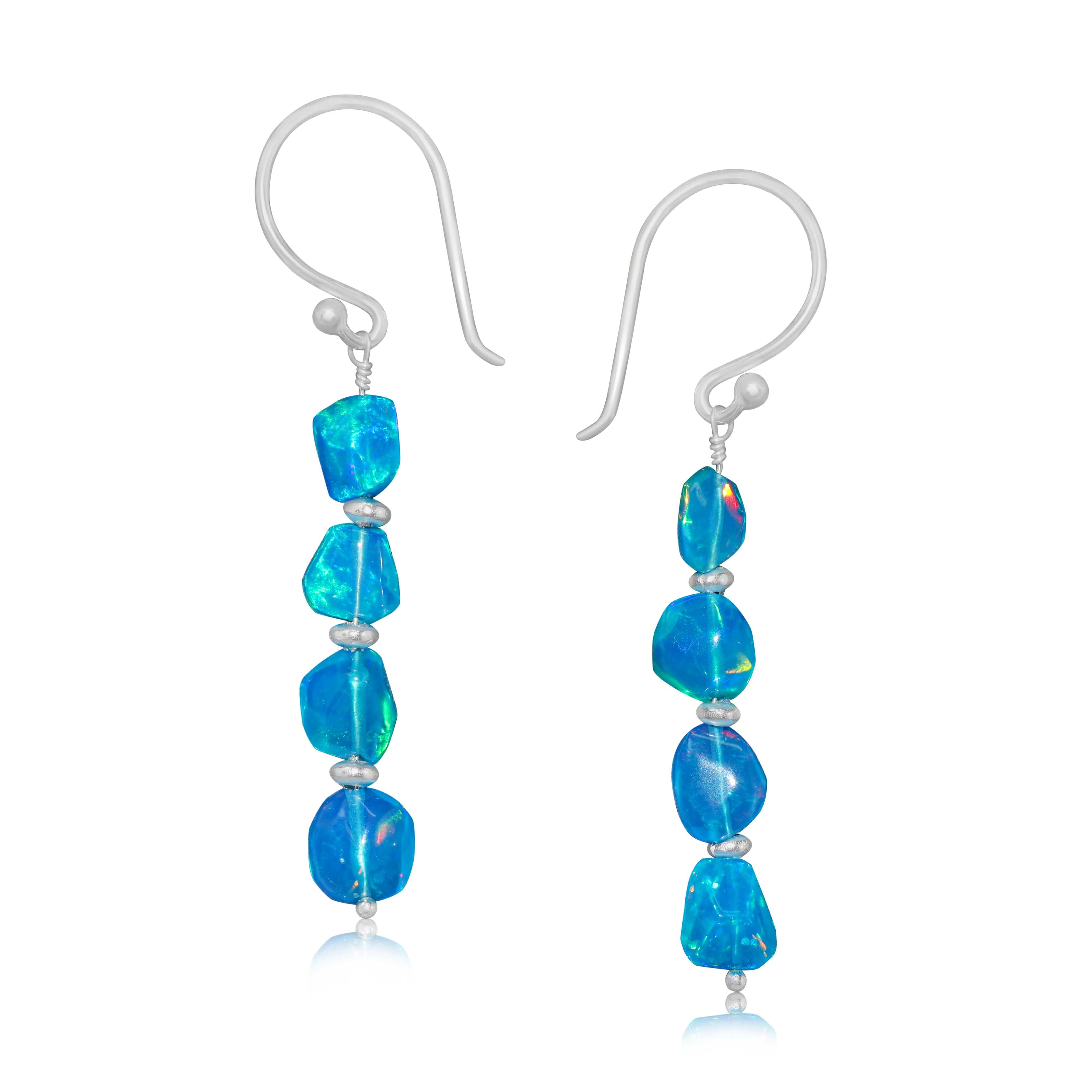 Natural Paraiba Opal Tumble Bead Linear Dangle Earrings - Handmade Boho Jewelry for Women, Sterling Silver Drop Earrings | Perfect for Parties, Weddings & Everyday Wear