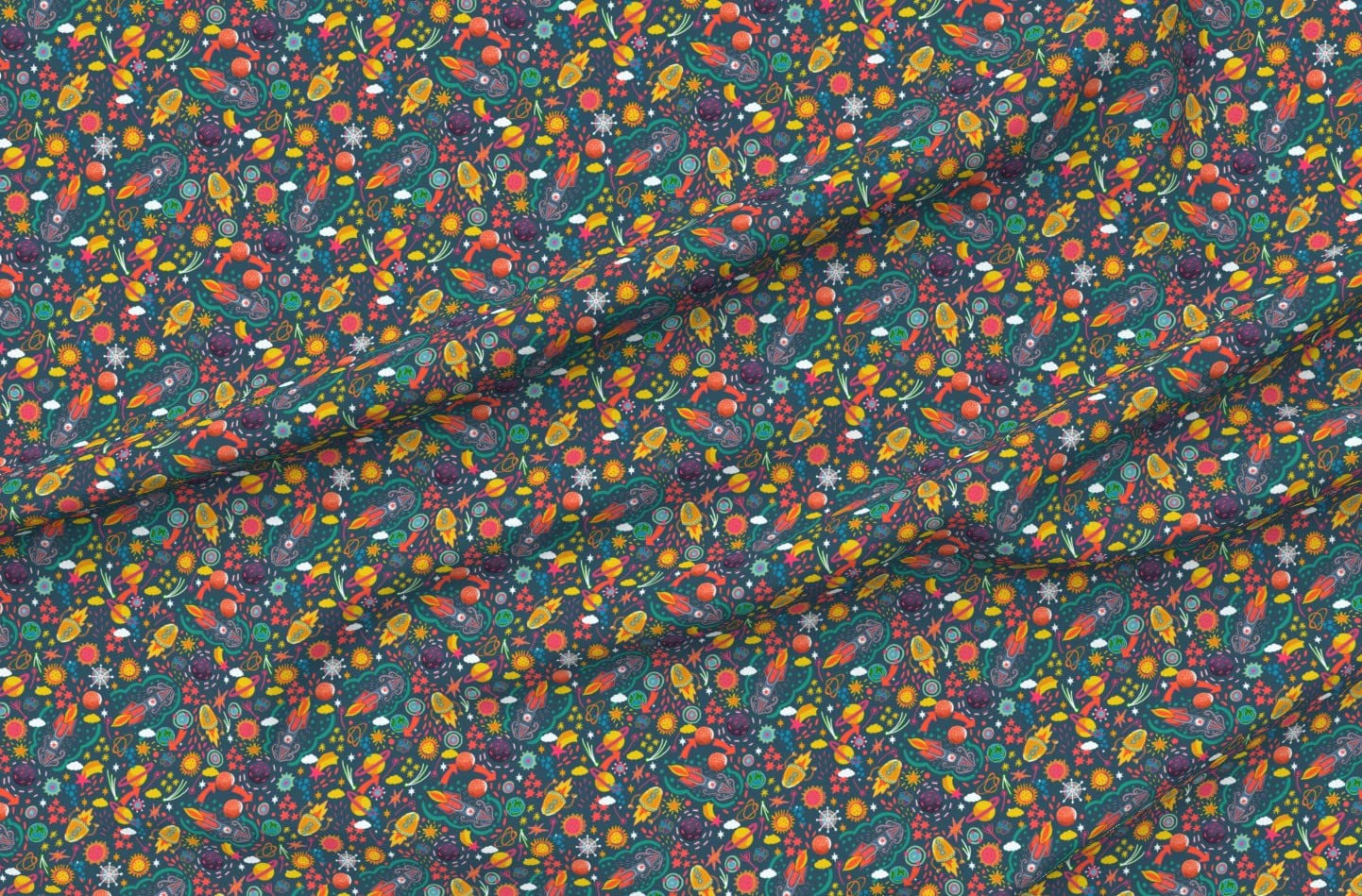 Premium Ditsy Space Adventure Galaxy Planets Printed Organic Cotton Sateen Fabric - Fat Quarter for Kids Science Themed Sewing, Quilting, Apparel & Home Decor - Perfect for DIY Projects, Nursery Decor & Educational Crafts