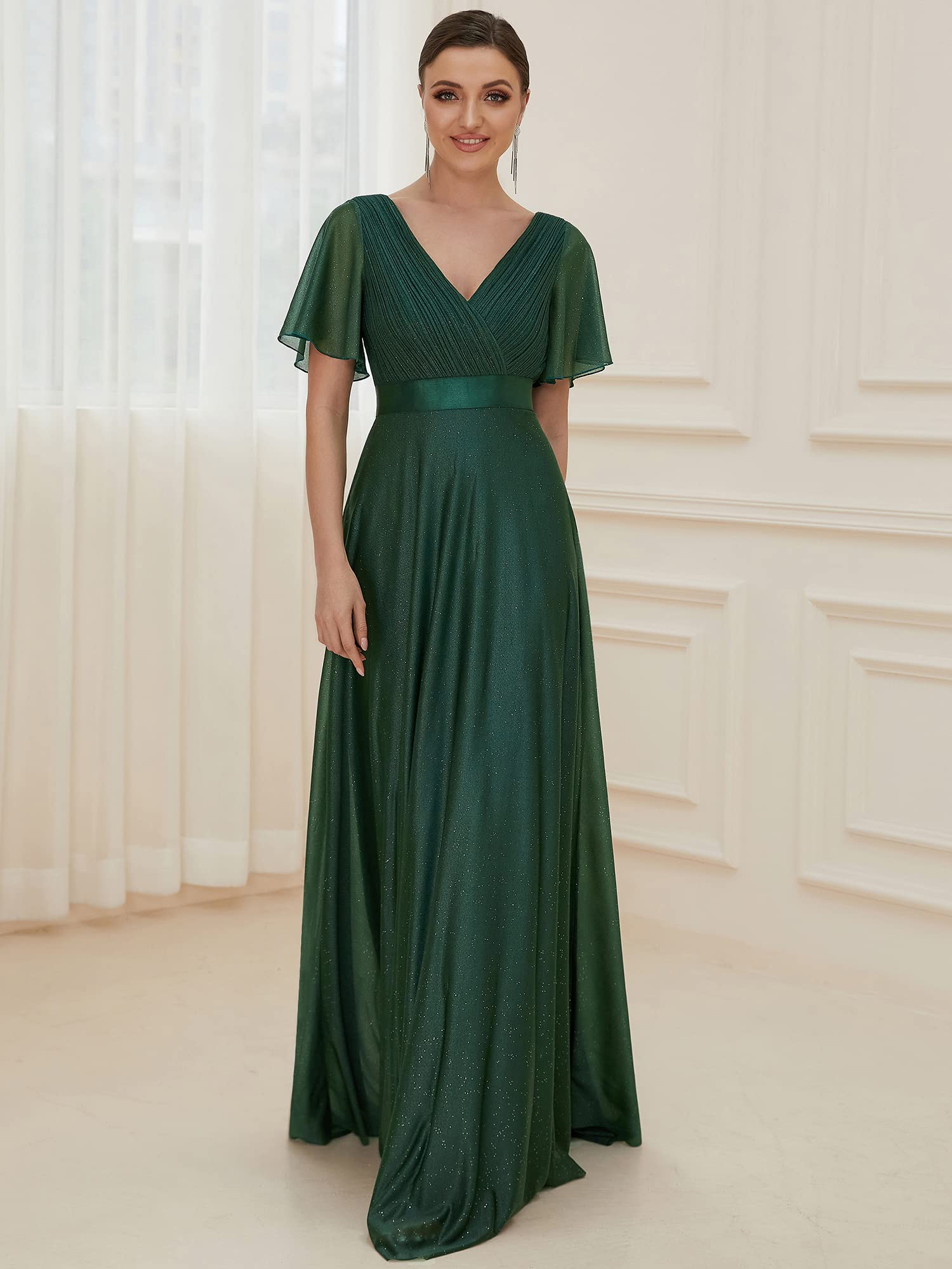 Ever-Pretty Women's V-Neck Short Sleeve A-Line Glitter Formal Evening Dress 50159 - Perfect for Prom, Cocktail Parties & Special Occasions