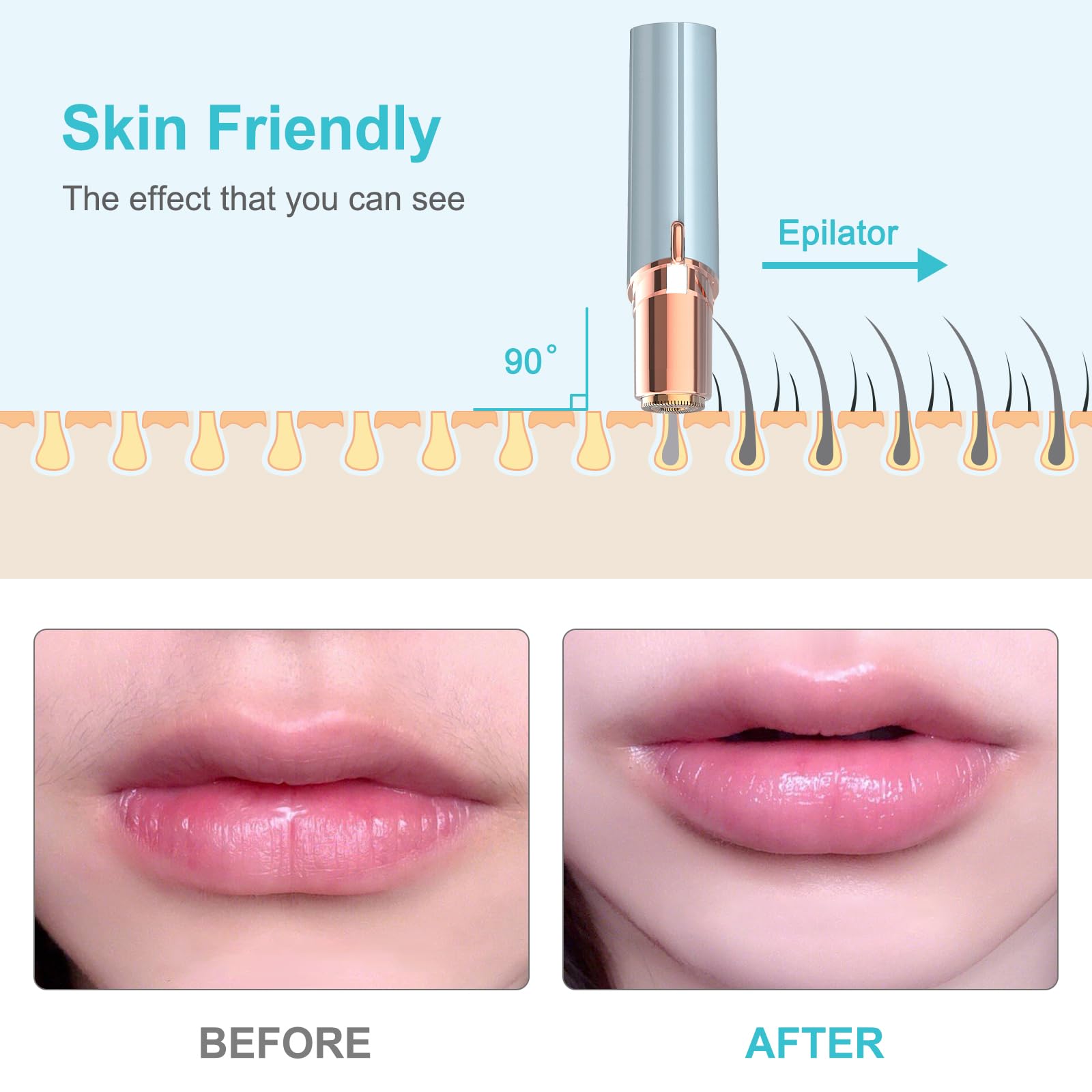 Electric Facial Hair Remover for Women - Painless Upper Lip & Chin Hair Removal Device, USB Rechargeable & Portable | Perfect for Travel, Home Use & Quick Touch-Ups
