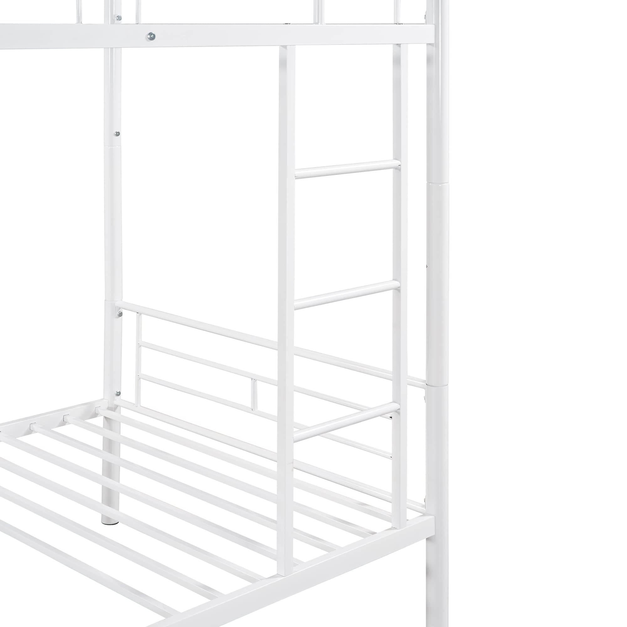 Harper & Bright Designs Twin Over Twin Metal Bunk Bed with Removable Ladder - Heavy Duty Bed Frame with Safety Guard Rails - White - Perfect for Kids' Bedrooms, Dorm Rooms & Space-Saving Home Solutions