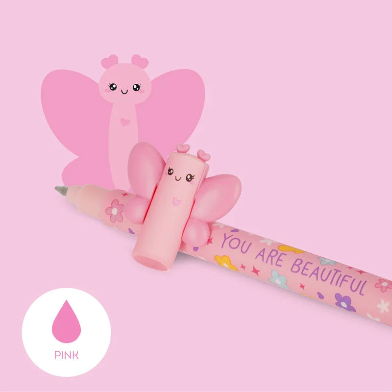 Legami Erasable Pen with Butterfly Design - Pink Ink for Smooth Writing, Perfect for School, Office & Note-Taking