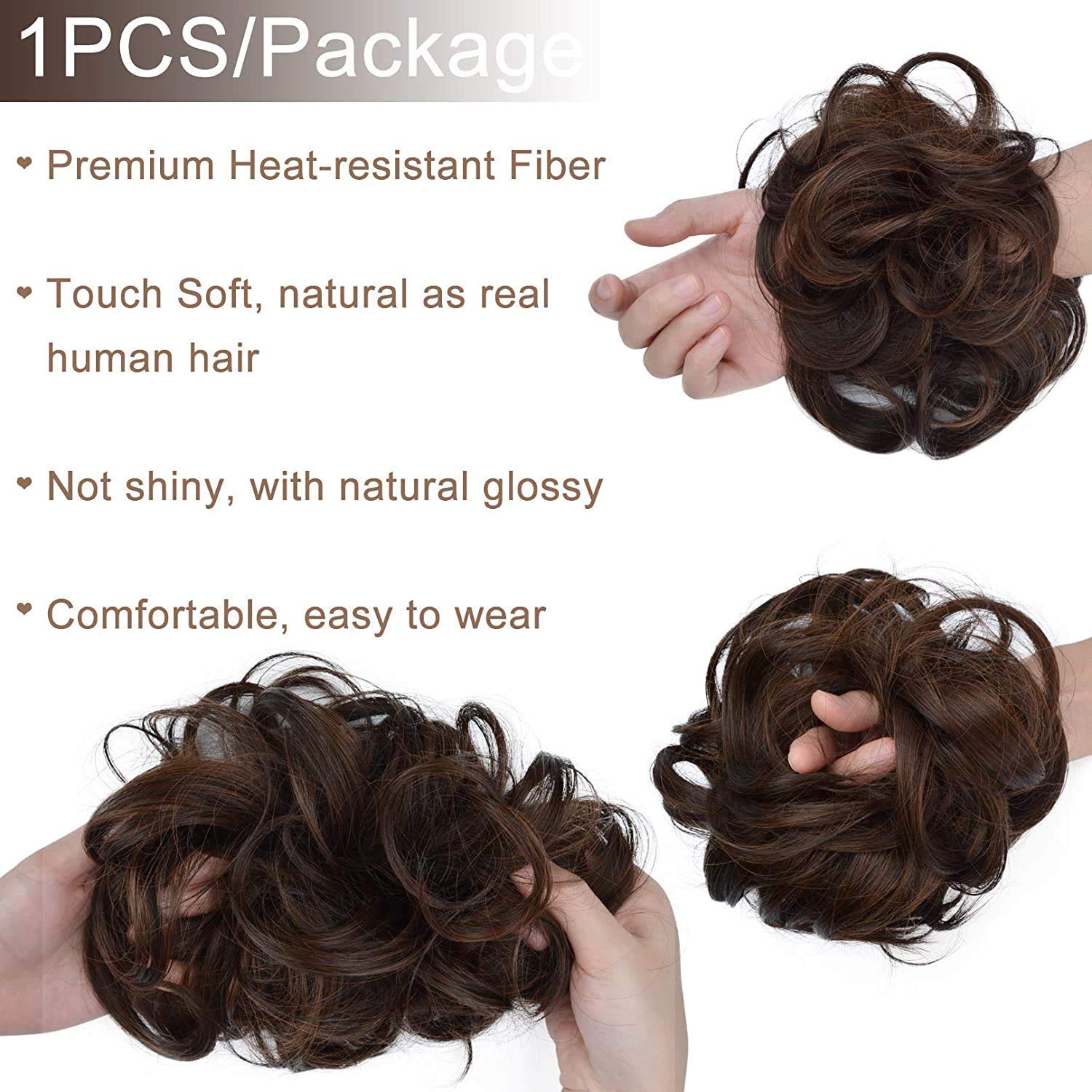 MoonEyes Hair Bun Extension Band - Synthetic Hairpiece for Women & Girls - Brown Curly Wavy Hair - Perfect for Updos, Ponytails & Special Occasions