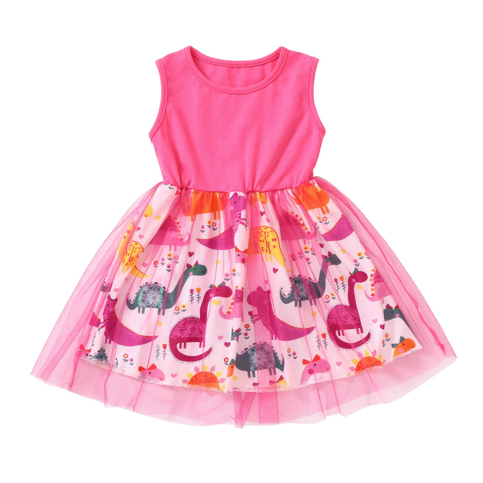 Dinosaur Tulle Dress for Toddler Girls - Sleeveless Patchwork Princess Party Dress for Weddings, Birthday & Special Occasions