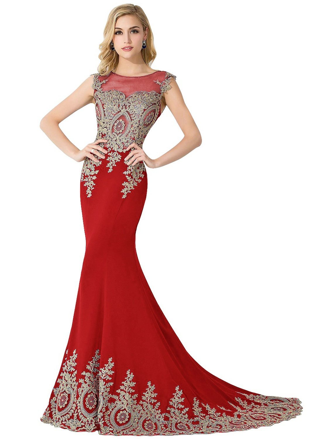 MisShow Women's Elegant Embroidery Lace Mermaid Evening Gown - Formal Prom Dresses for Special Occasions - Perfect for Weddings, Galas and Black Tie Events