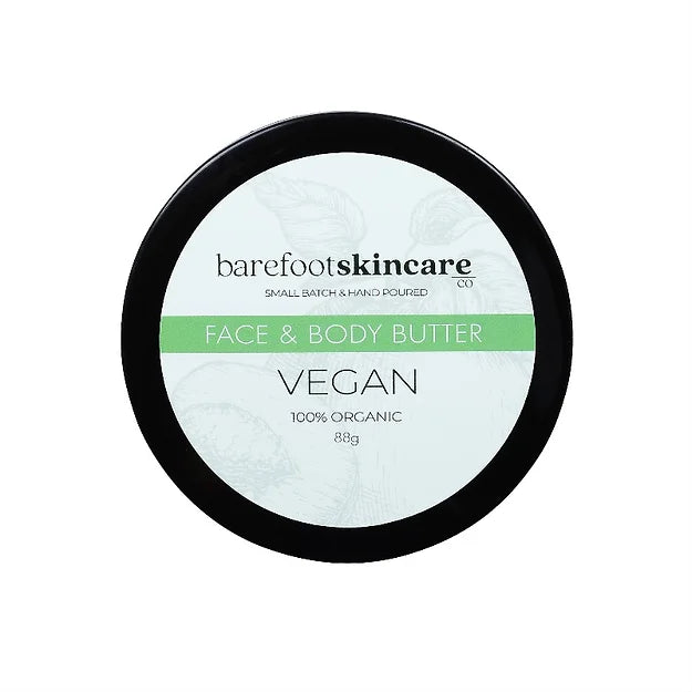 Barefoot Skincare Vegan Face & Body Butter - Organic Moisturizer for Dry Skin, Sensitive Skin Care, Natural Hydration for Face, Hands & Feet