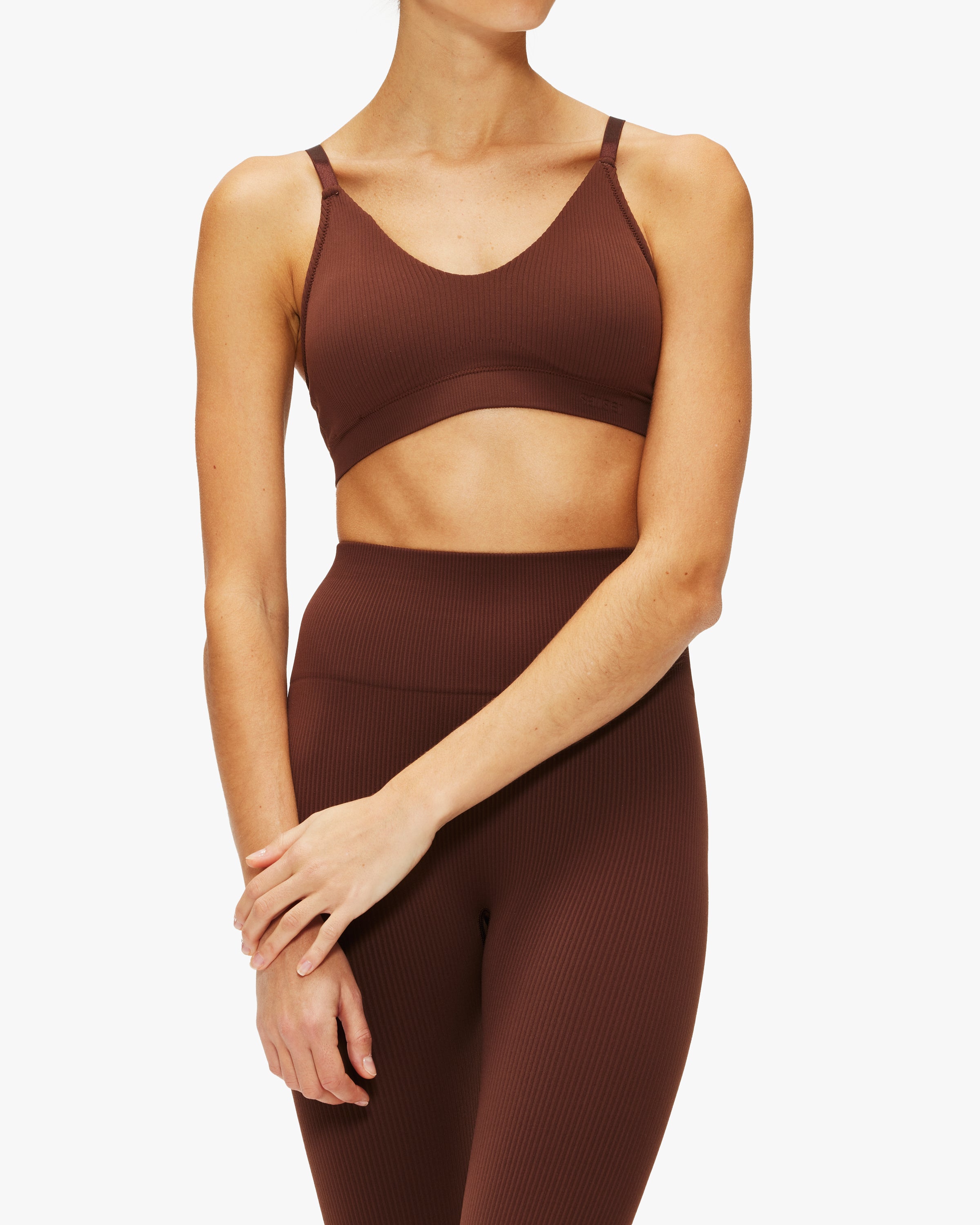 Saisei Ribbed Plunge Bralette - Wireless Comfort Bra for Women, Seamless Soft Stretchy Lingerie - Perfect for Yoga, Lounge & Everyday Wear