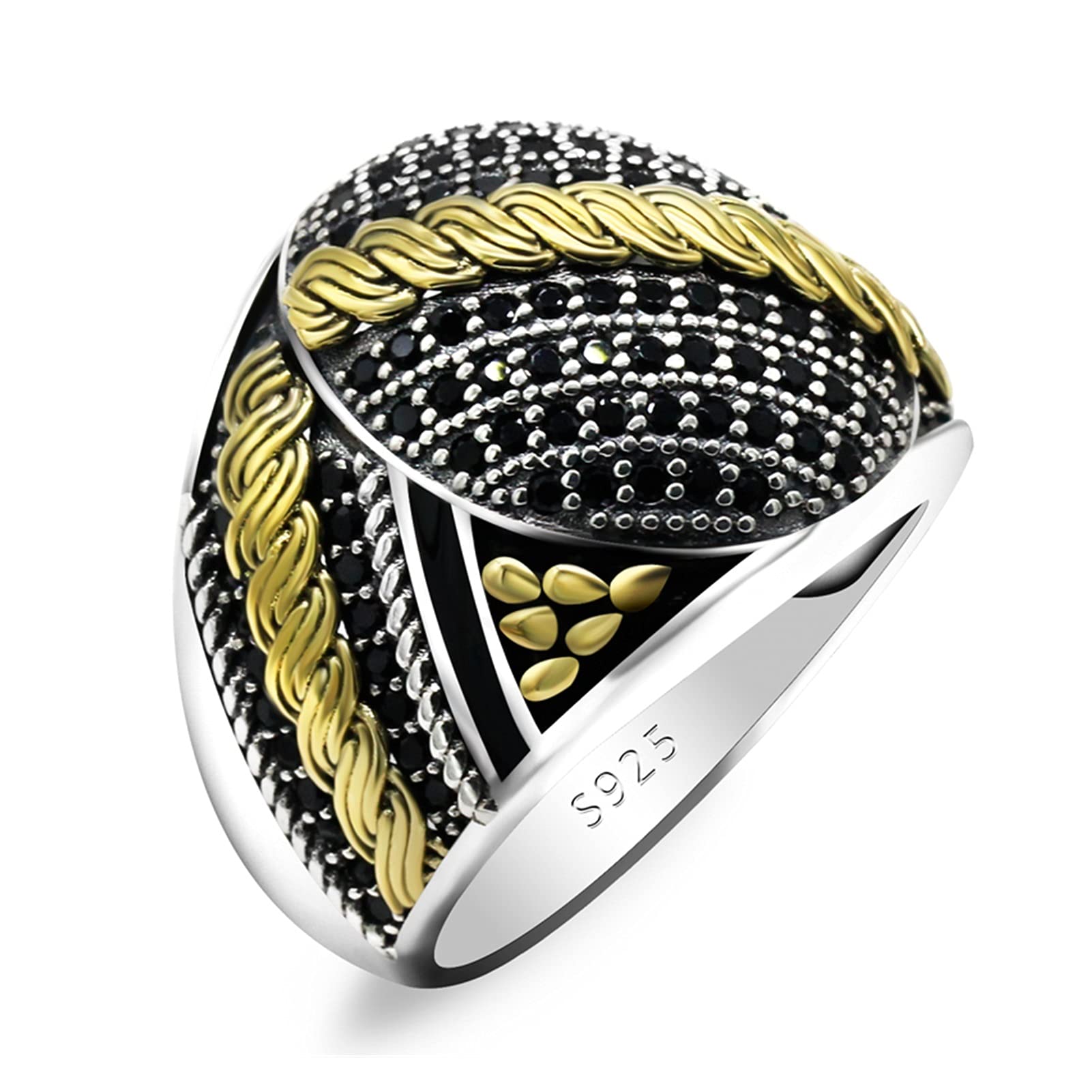 925 Sterling Silver Men's Ring with Pave Setting & Black Cubic Zirconia - Vintage Luxury Jewelry Gift for Men (Size 12) - Perfect for Weddings, Anniversaries and Special Occasions