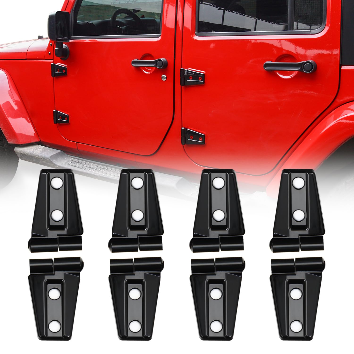 JeCar Black Door Hinge Cover Trim Exterior Accessories for Jeep Wrangler JK JKU Sport Rubicon Sahara (2007-2018) - Durable Protection & Stylish Upgrade for Off-Road Adventures