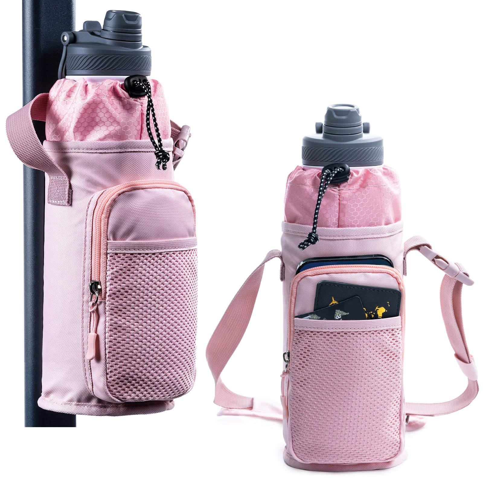 Magnetic Gym Bottle Holder with Phone Pocket - Adjustable Water Bottle Sling Bag for Running, Hiking & Workout - Hands-Free Essentials for Fitness Enthusiasts