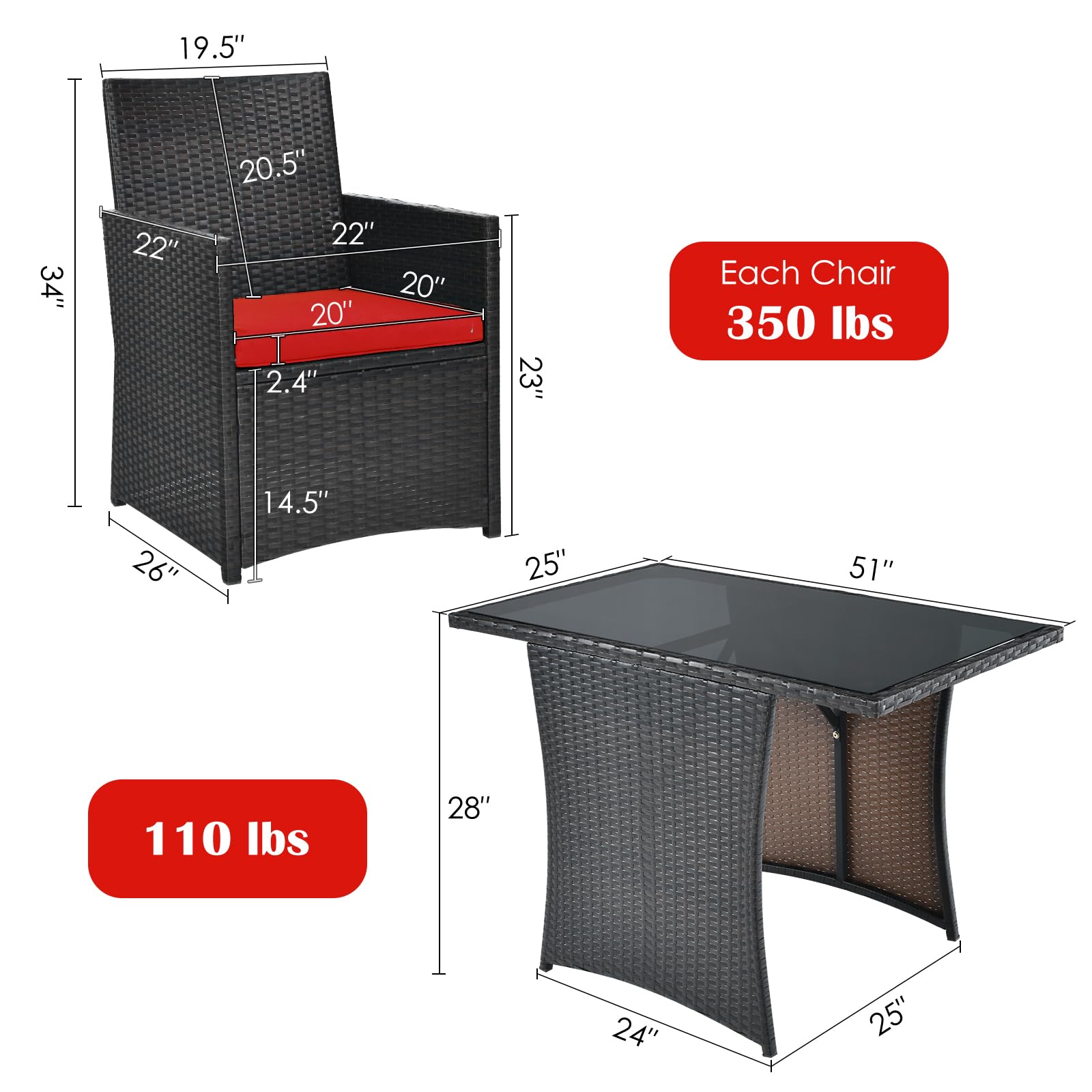 HappyGrill 3-Piece Outdoor Wicker Bistro Set - PE Rattan Dining Table with Cushioned Chairs, Patio Conversation Set for Backyard, Porch, Garden & Poolside - Perfect for Outdoor Dining, Relaxing & Entertaining Guests