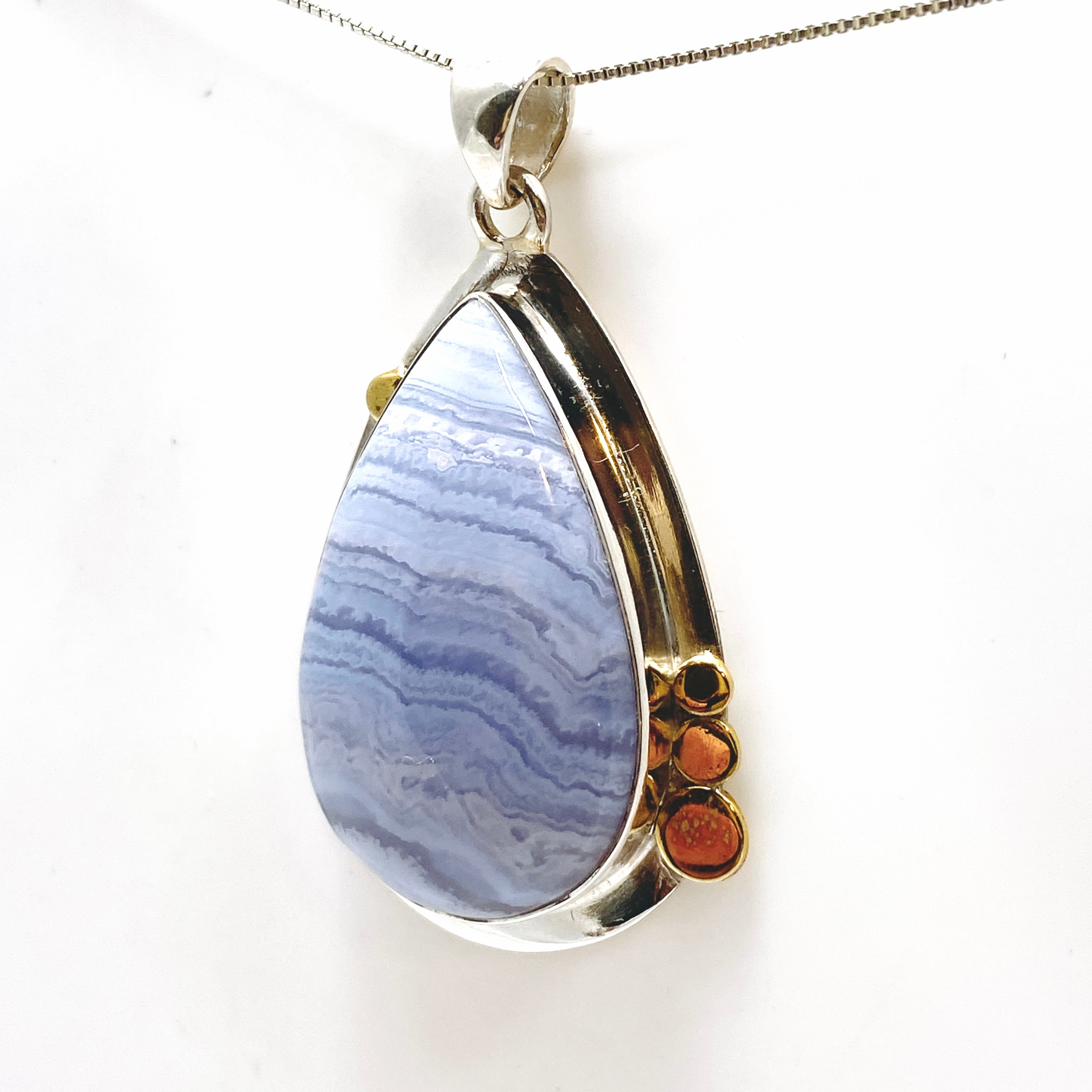 Blue Lace Agate Teardrop Cabochon Pendant - Handmade Silver Jewelry KPGJ4833 - Perfect for Gift Giving & Special Occasions