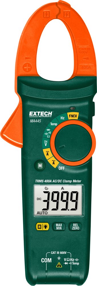 Extech MA445 True RMS 400A AC/DC Clamp Meter with Non-Contact Voltage Detection (NCV) - Professional Electrical Testing Tool for Electricians, HVAC Technicians & Home DIY Use