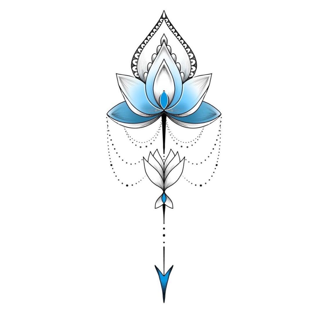 Blue Lotus Temporary Tattoos for Men & Women - Waterproof Fake Body Art - Perfect for Festivals, Parties & Self Expression