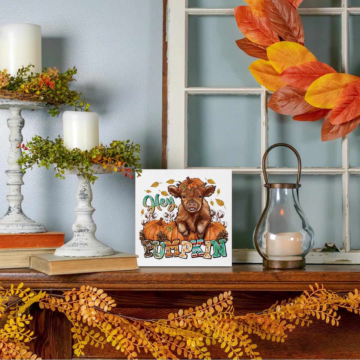 Western Cow Wood Box Sign - Fall Home Decor for Farmhouse & Office