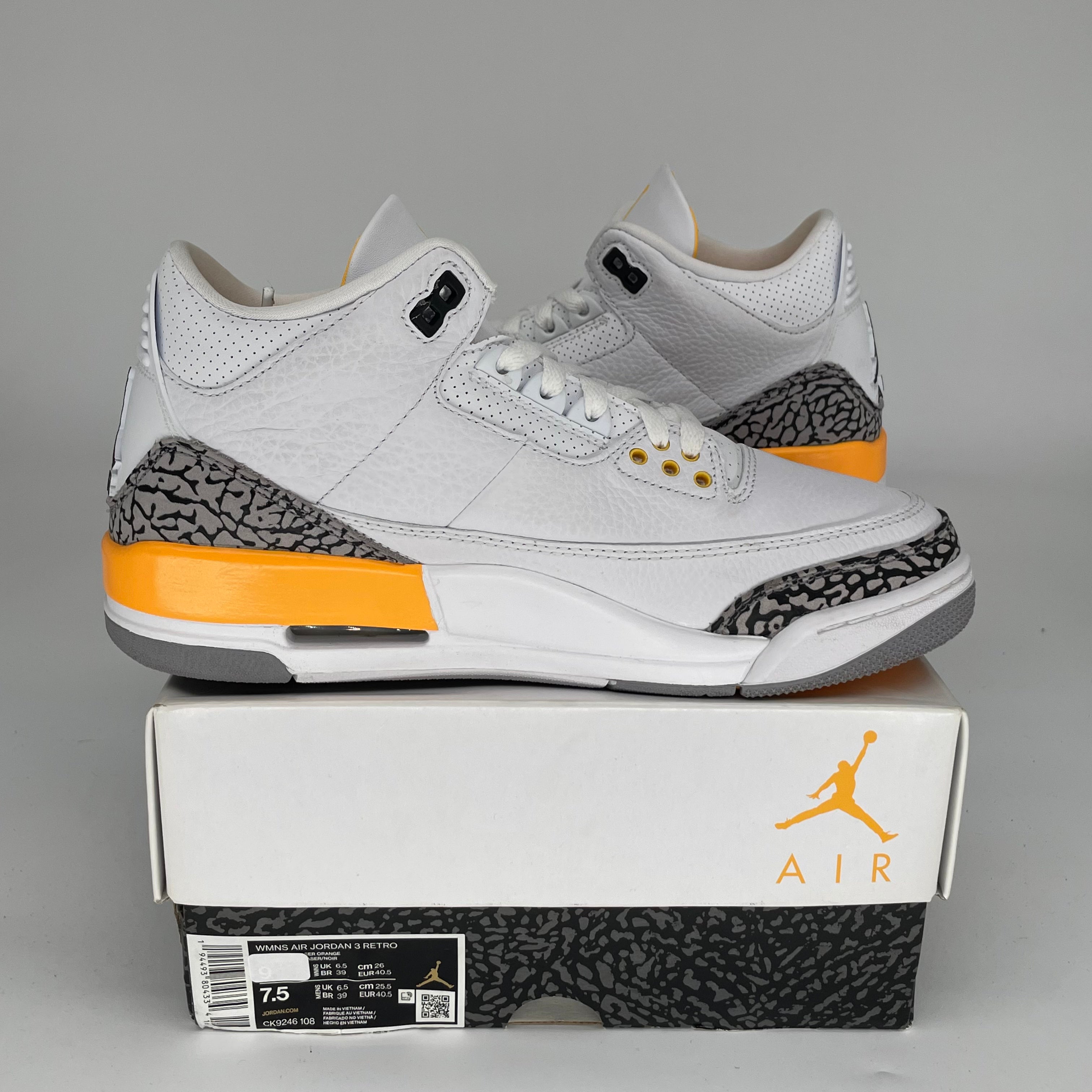 AIR JORDAN 3 LASER ORANGE Women's Sneakers - Size 7.5/9W (CK9246-108) - Retro Basketball Shoes for Running, Gym & Streetwear Fashion