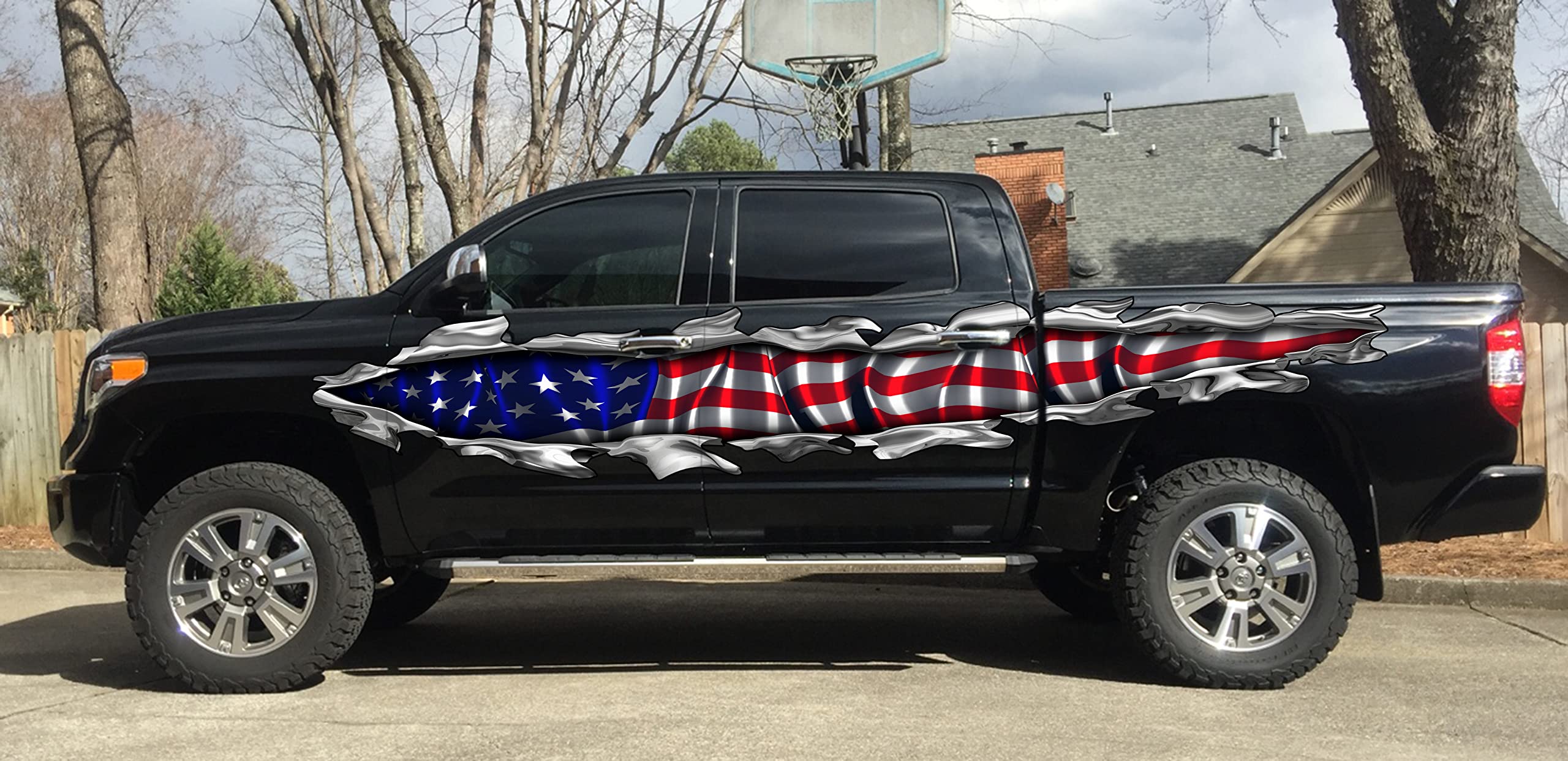 American Flag Car Vinyl Decal - Patriotic USA Flag Ripped Metal Full Color Car Wrap Sticker (20x70) - Perfect for Trucks, SUVs & Windows to Show US Pride & Support Veterans