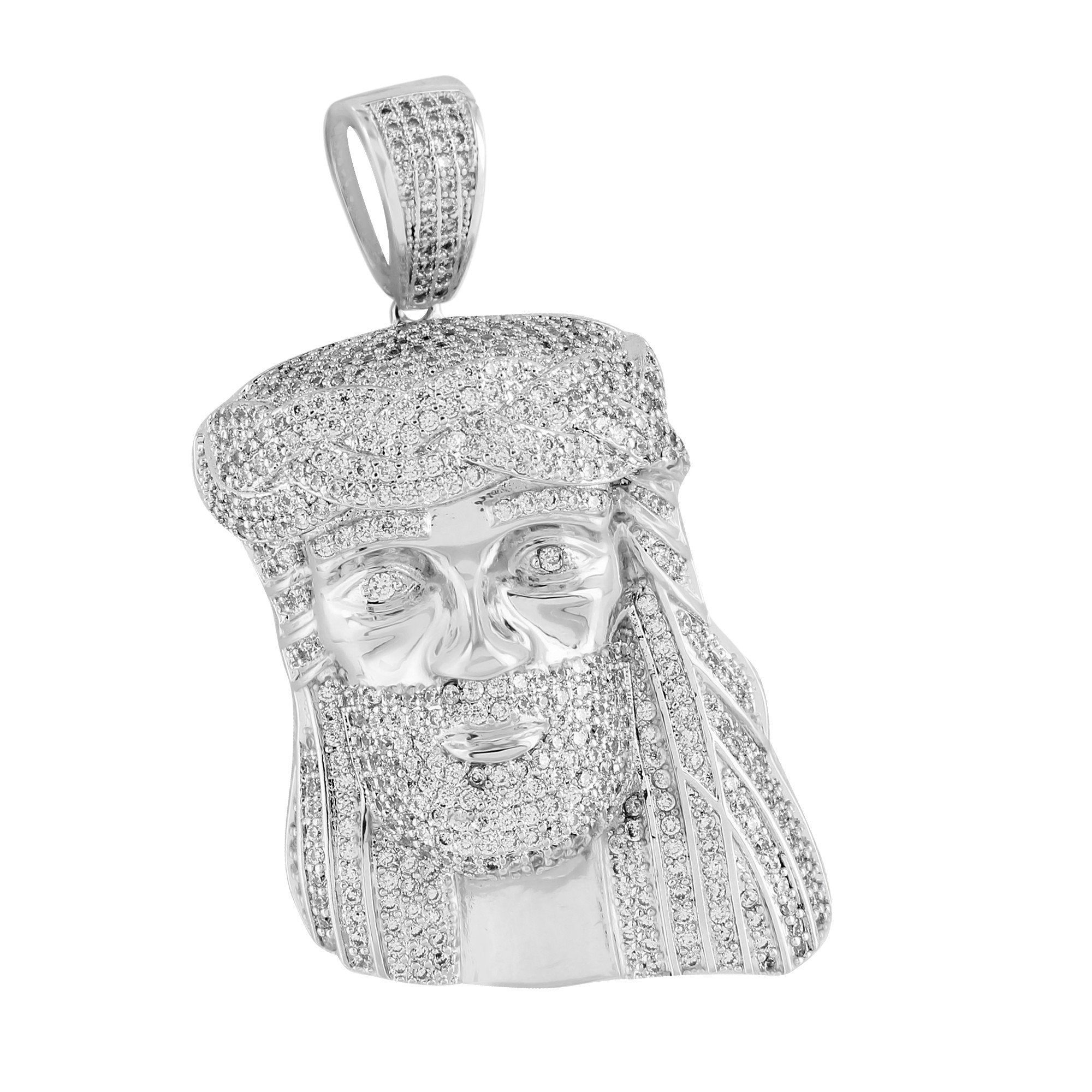 White Jesus Face Pendant Necklace - Simulated Diamond Christ Charm Cross for Women & Men - Perfect for Church, Baptism, Easter Gifts & Religious Jewelry Collection