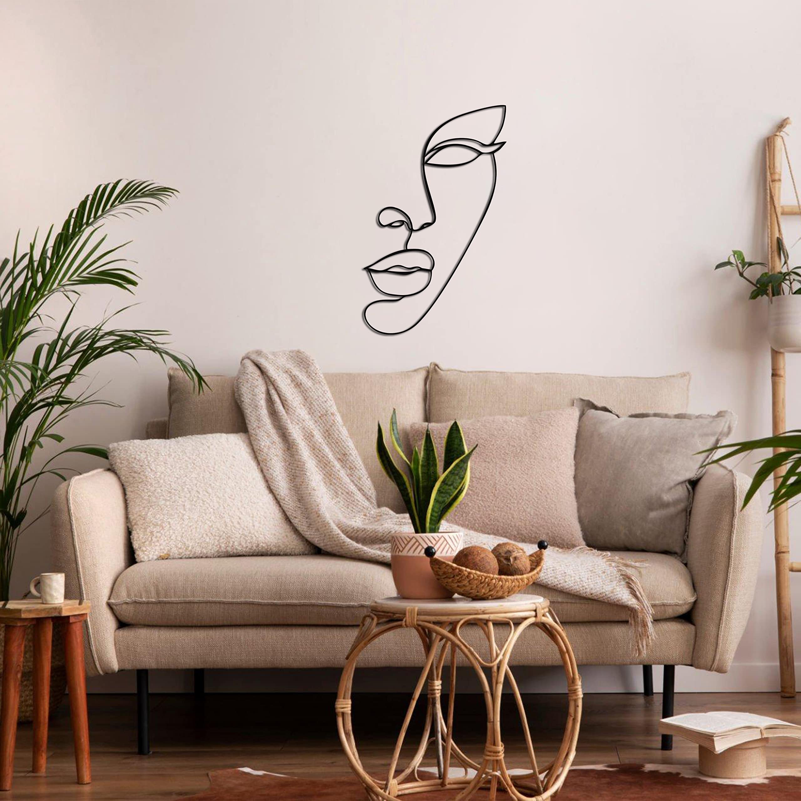 DEKADRON Modern Metal Wall Art - Abstract Line & Geometric Face Decor for Living Room, Bedroom, Office - 18