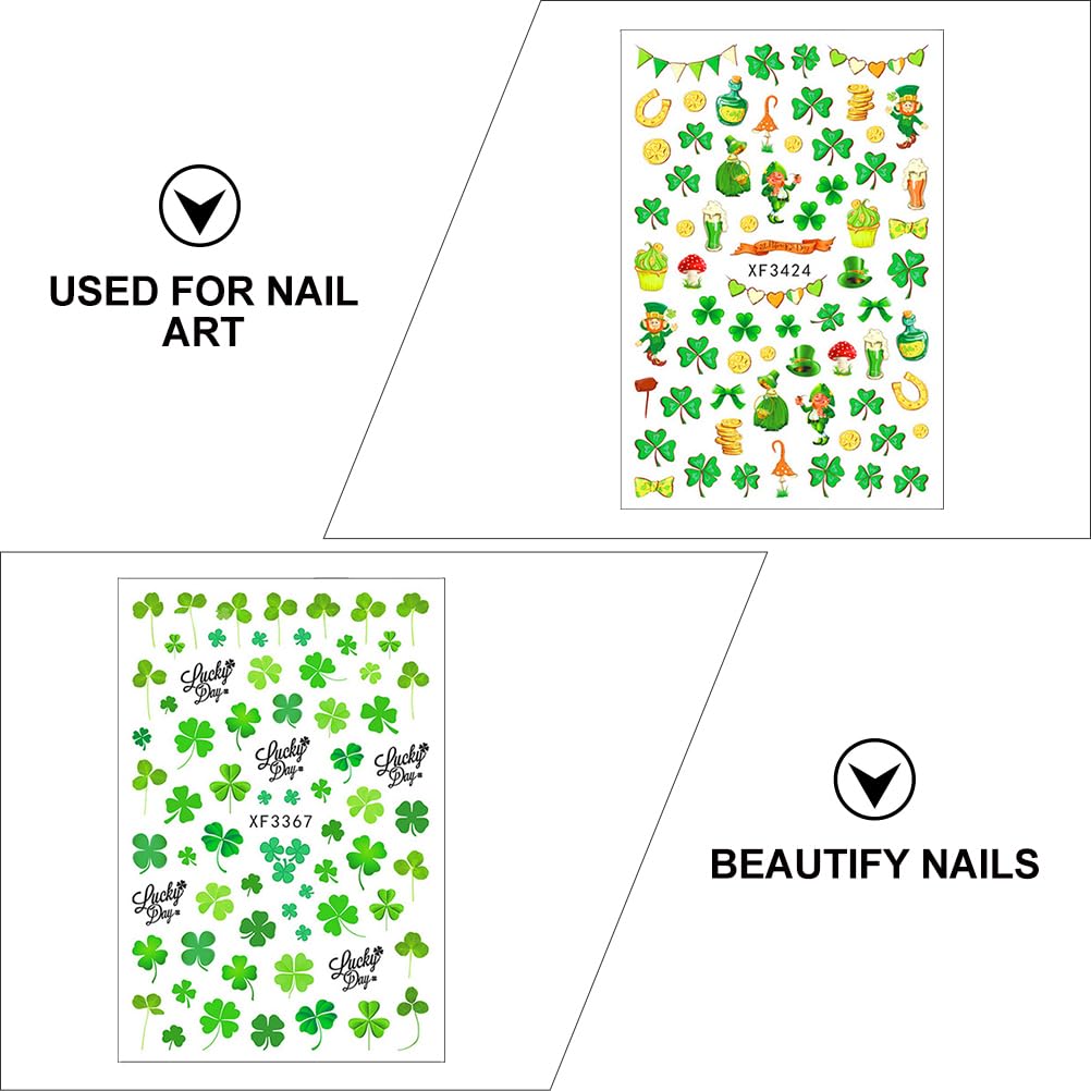Uonlytech 10 Sheets St. Patrick's Day Nail Stickers - Green Nail Art Decals, Self-Adhesive Nail Tips for Manicure, Women & Kids (Perfect for DIY Nail Art, Parties & Festive Celebrations)