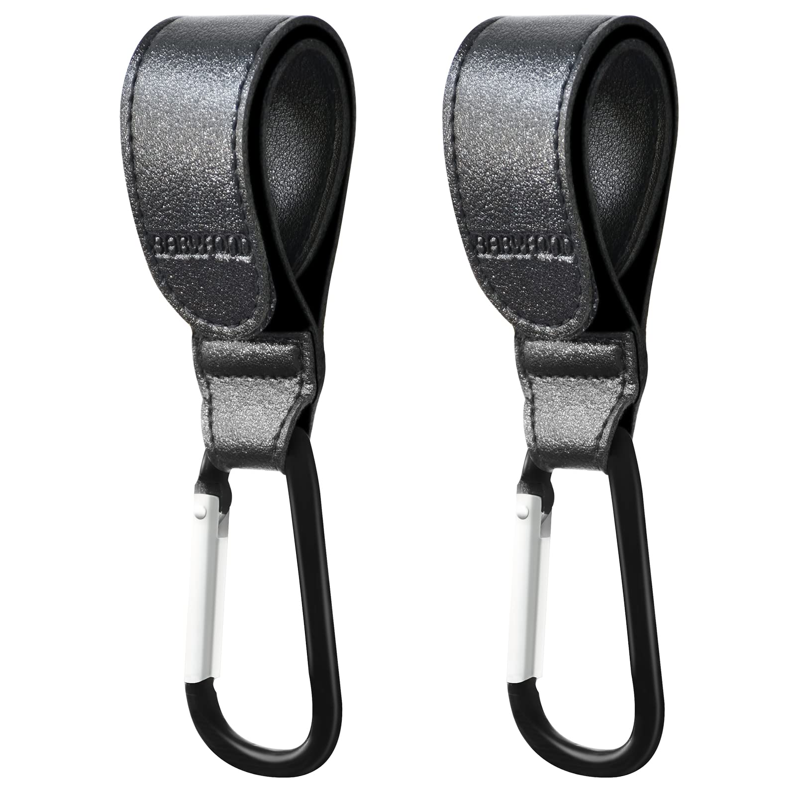 Premium Stroller Hooks (2-Pack) - Heavy Duty Leather Style Baby Stroller Clips for Diaper Bags, Groceries & Shopping - Universal Mommy Hook for Strollers, Car Seats & Wheelchairs - Perfect for Park Outings, Mall Trips & Daily Errands (Black)