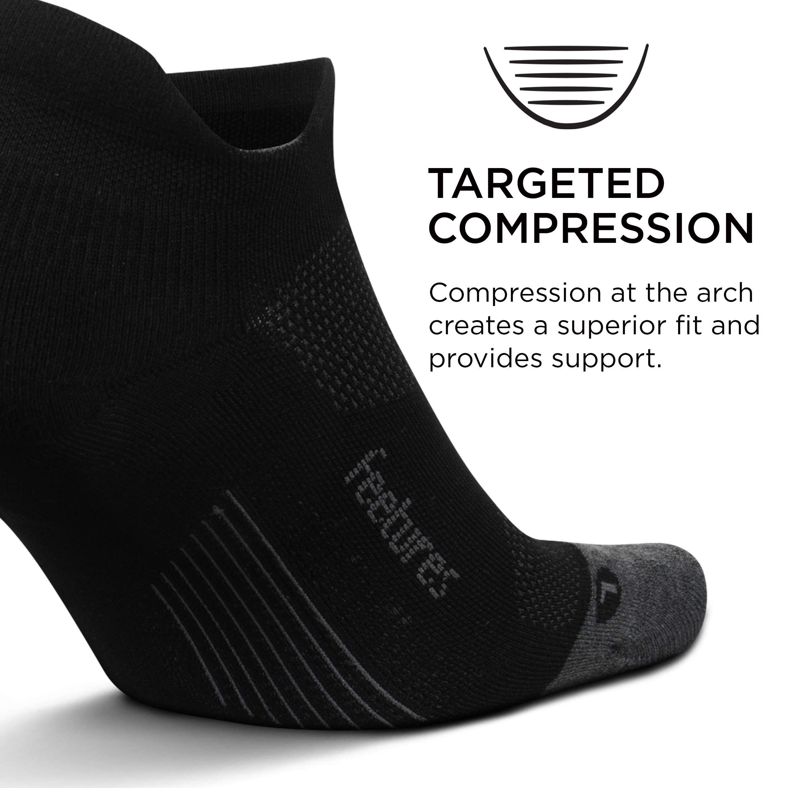 Feetures Elite Max Cushion No Show Tab Ankle Socks - High Performance Running & Athletic Socks with Targeted Compression - Breathable & Cushioned for Sports & Workouts - Black, Medium (6-Pack) - Perfect for Marathon Training, Gym Sessions & Everyday Wear