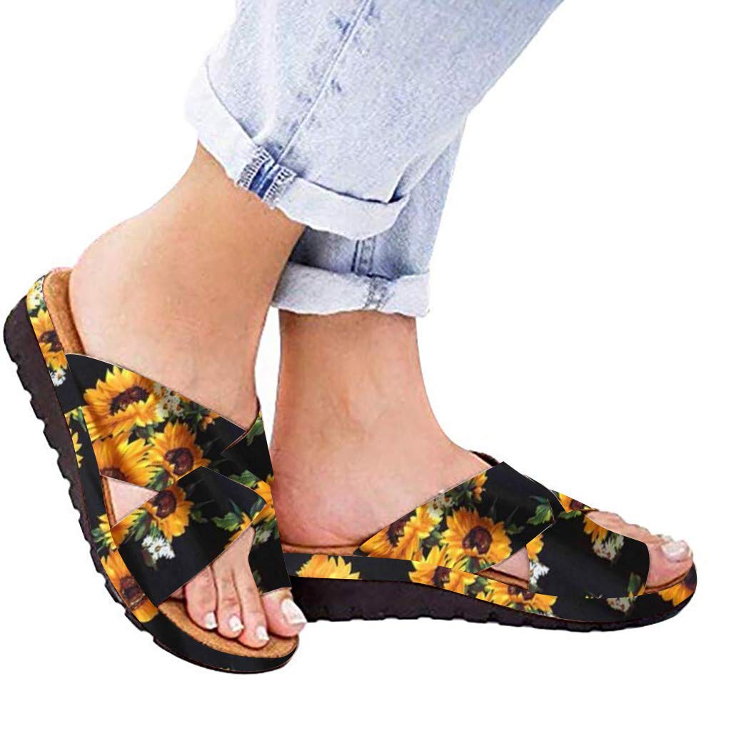 Women's Floral Espadrille Platform Sandals with Ring Toe Straps - Slip On Wedge Heel Summer Slides for Beach, Pool, and Casual Outings