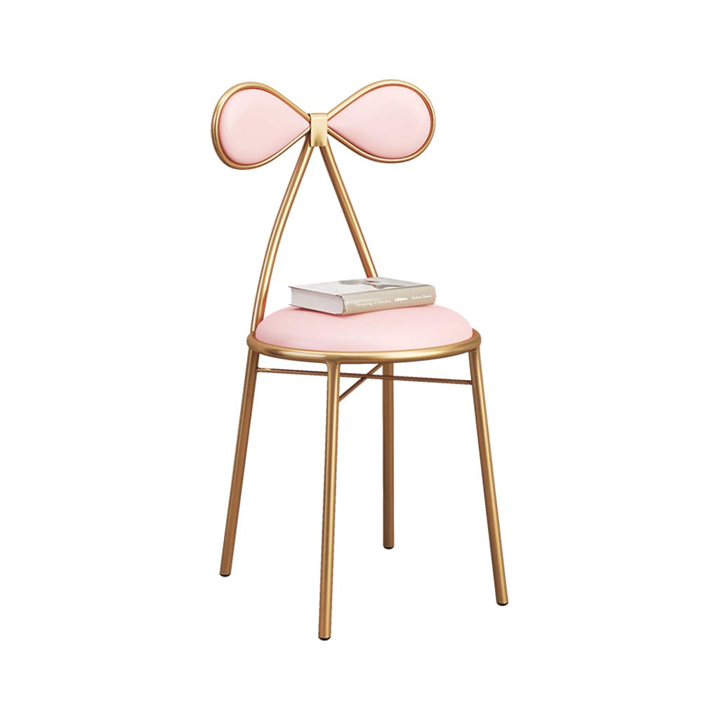 JHSLXD Pink Makeup Vanity Chair with Bow Tie Back - Elegant Bedroom Dressing Table Stool, Metal Wrought Iron Nail Design Lounge & Reading Chair for Girls, Perfect for Home Decor, Salon, and Restaurant Dining Furniture