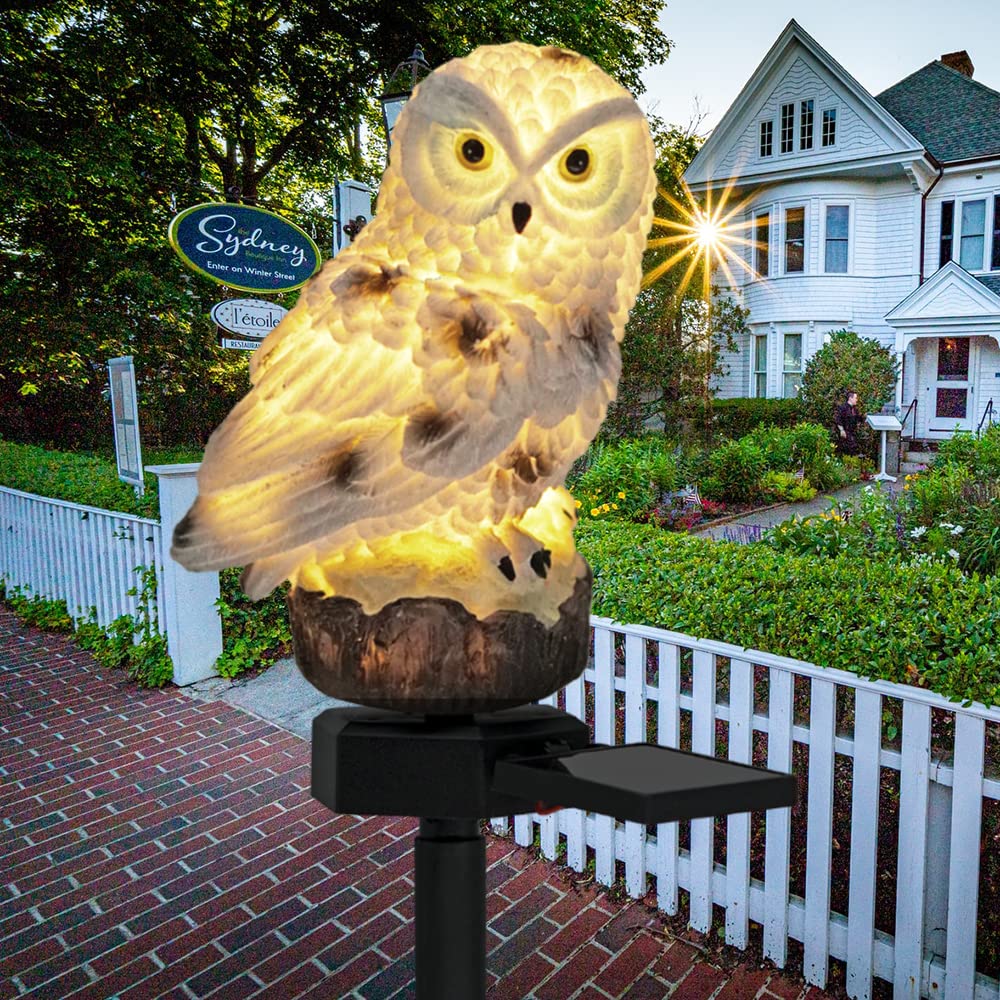 Solar Owl Lights Outdoor - Waterproof LED Garden Decor for Yard, Pathway, Patio, Lawn - Resin Owl Figure with Solar Panel (2PCS White) - Perfect for Nighttime Landscape Lighting and Backyard Decoration