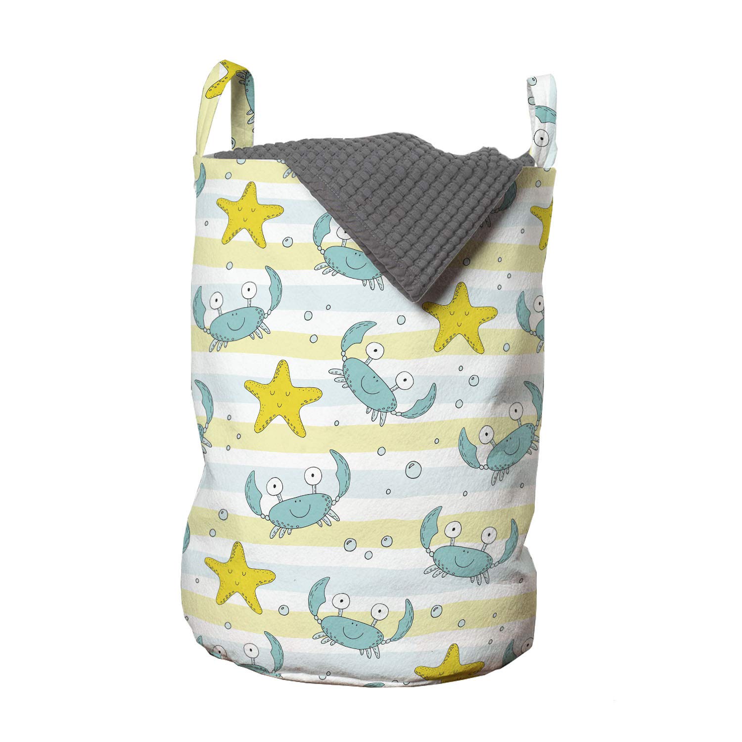 Ambesonne Marine Laundry Bag - Ocean Themed Crab & Starfish Print with Bubbles & Lines, 13