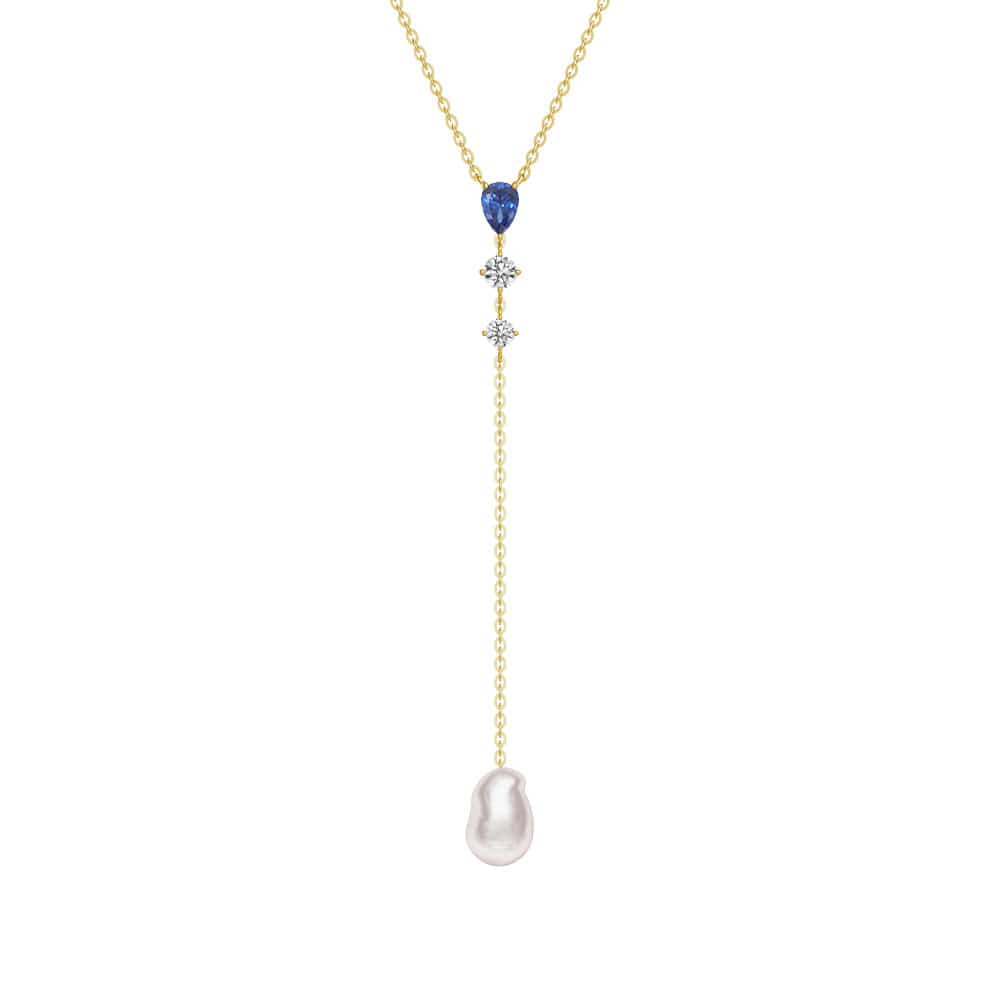 Elegant Baroque Pearl & Sapphire Modern Y Lariat Necklace – Perfect for Weddings, Parties & Special Occasions