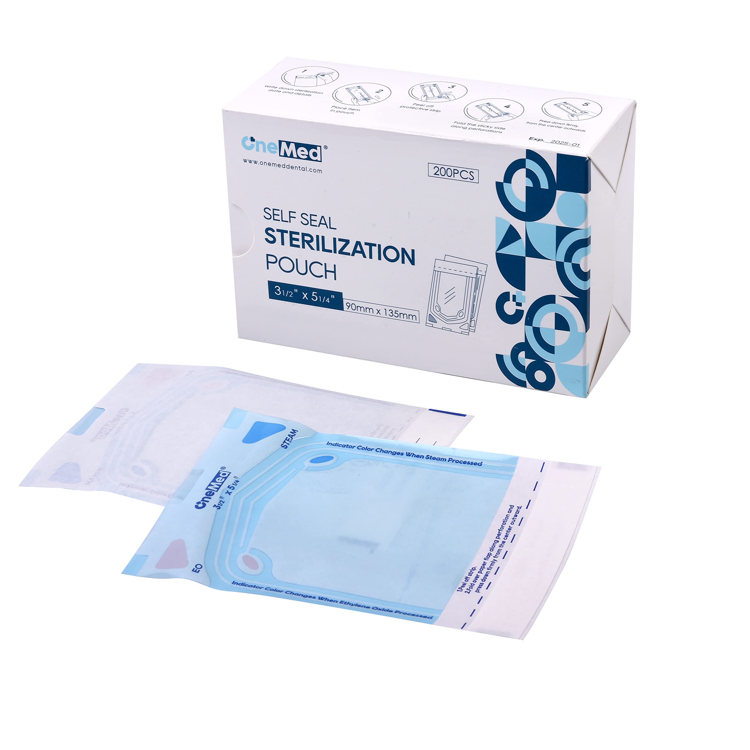 200 Self-Sealing Sterilization Pouches for Dental Instruments - 3.5x5.25 Inch (200 Pouches/Box) - Autoclavable, Barcode Ready - Perfect for Dental Clinics, Hospitals & Tattoo Studios