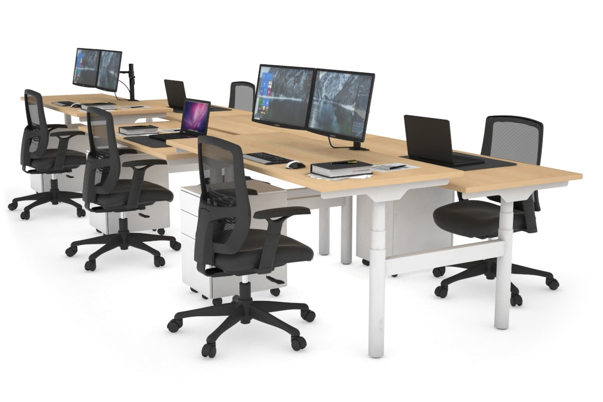 Flexi Premium Height Adjustable 6-Person H Bench Workstation - White Frame [1600L x 700W] - Ideal for Office, Coworking Spaces & Collaborative Work Environments