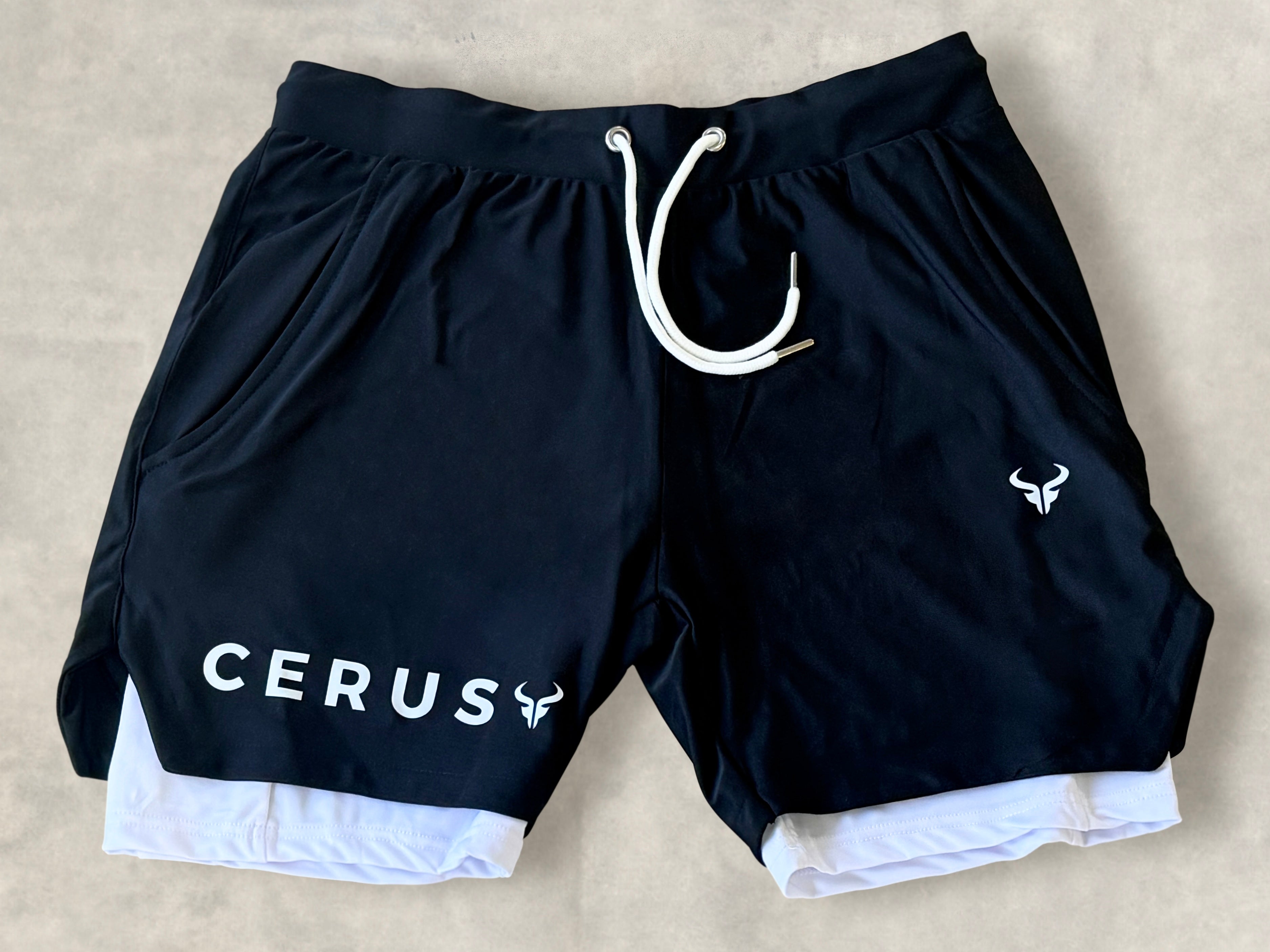 Cerus Black Apex 2-in-1 Running Shorts with Liner - Men's Athletic Workout Gym Shorts for Running, Training & Outdoor Activities