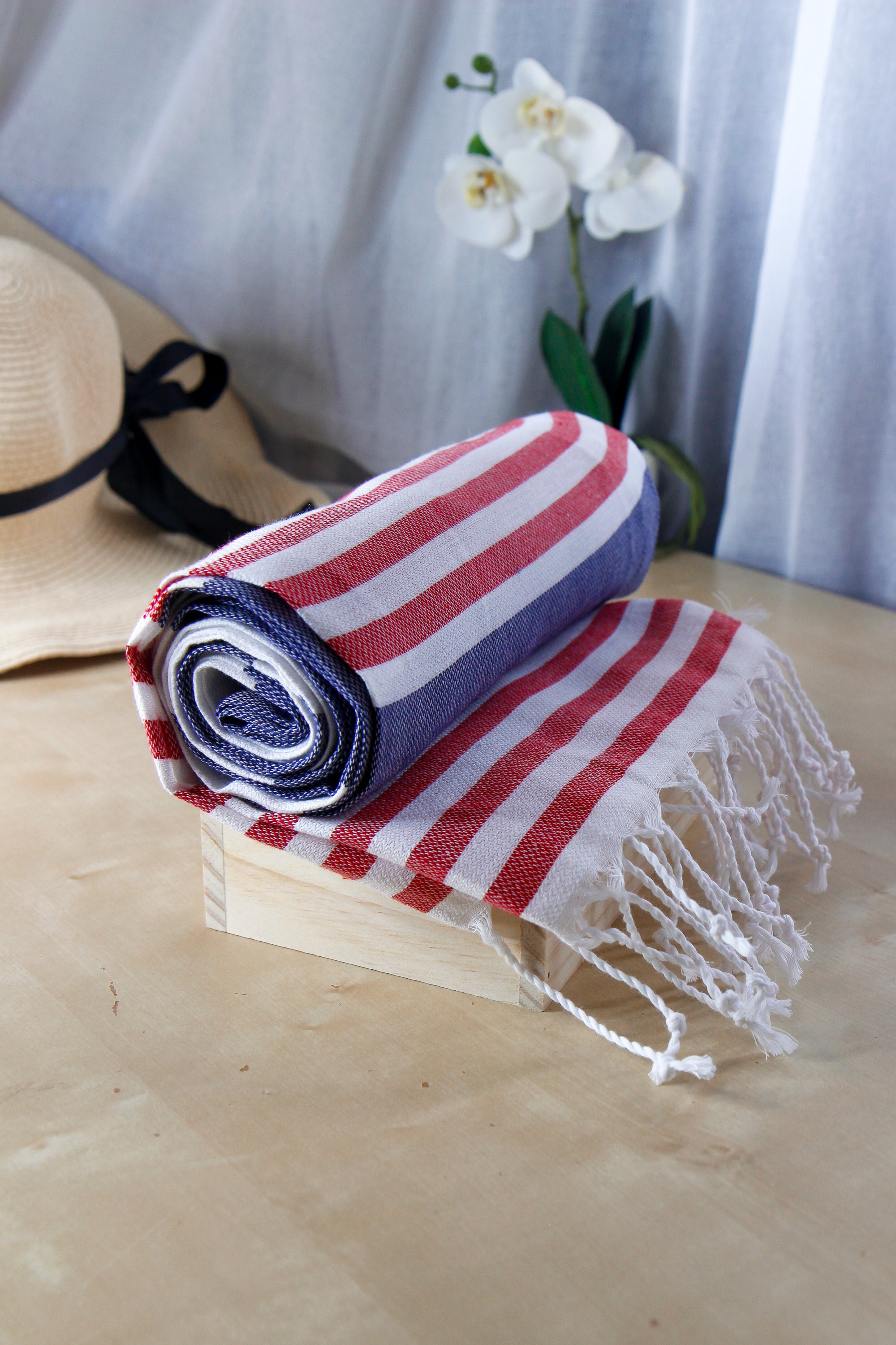 Premium Turkish Cotton Towel - Inka Collection Navy Blue - Soft & Absorbent for Beach, Spa, and Home Use