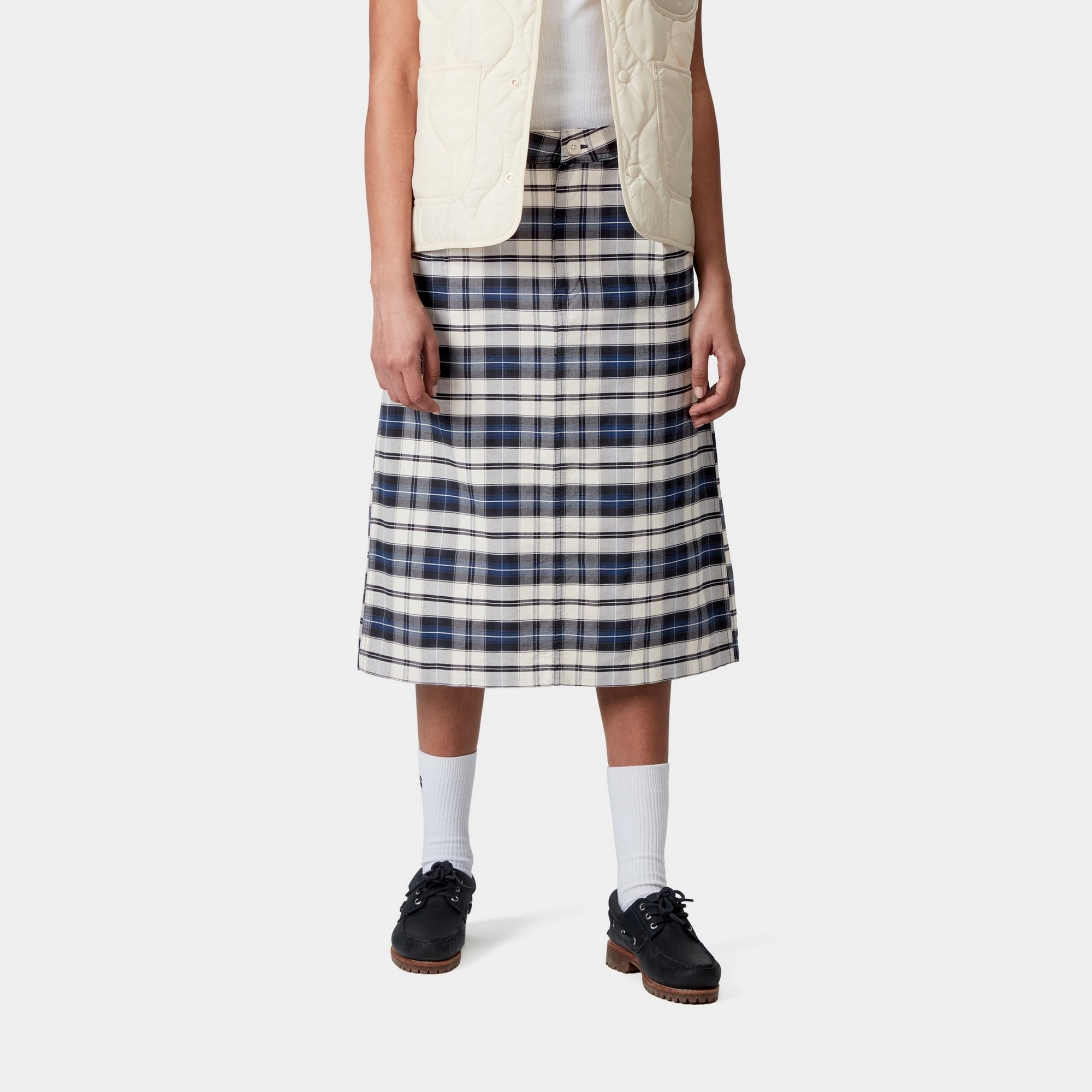Tarbell Checkered Skirt for Women - Dark Navy & White Plaid Pattern | Casual & Office Wear | Perfect for Work, Dates & Everyday Outfits