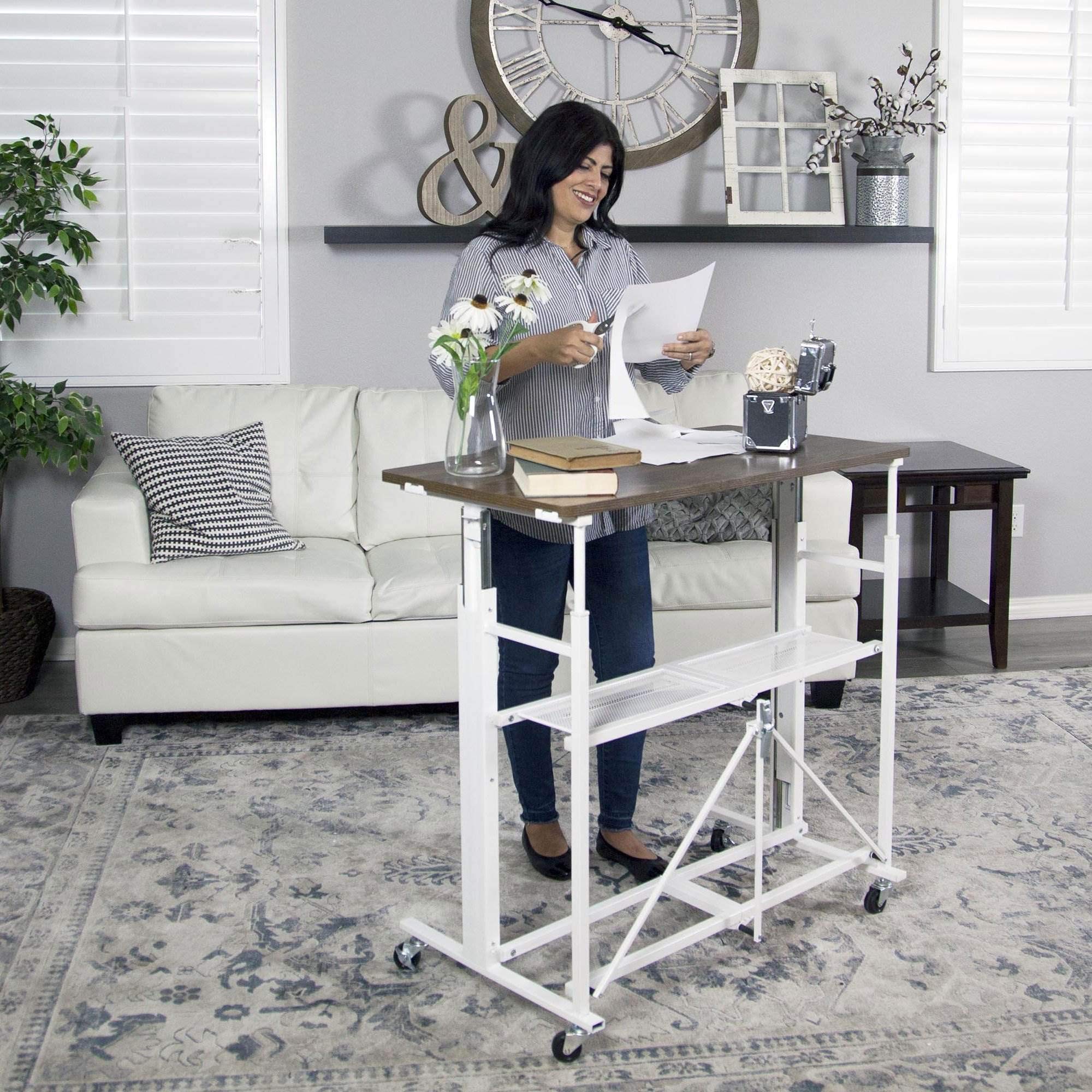 Adjustable Height Standing Desk RDEA-01 - White Large Size Ergonomic Origami Up Down Stand Desk for Home & Office Workspace - Perfect for Remote Work, Gaming, and Study Sessions