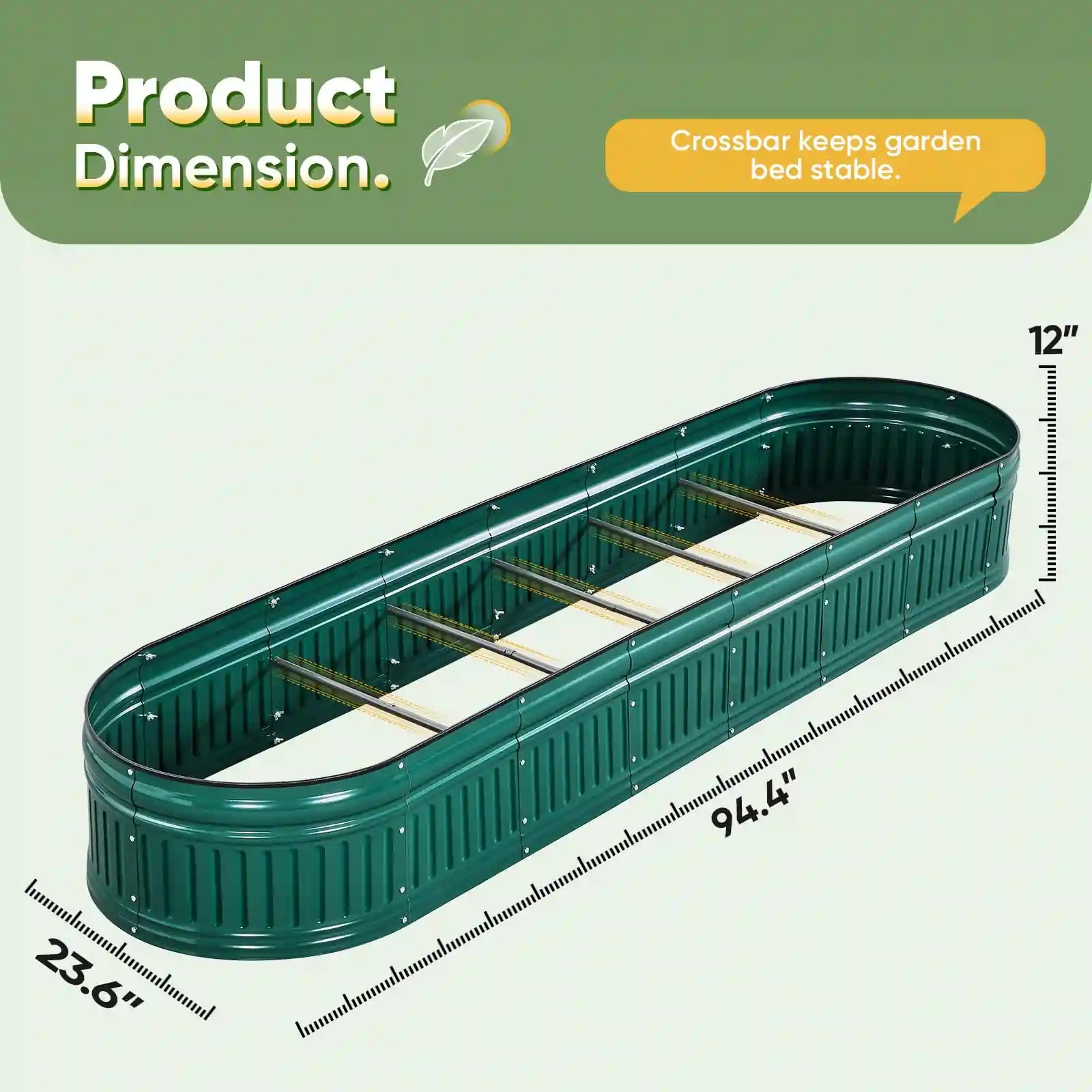 94x24x12 Inch Oval Elevated Raised Garden Bed Kit for Vegetables, Flowers & Herbs - Perfect for Outdoor, Patio, Backyard & Urban Gardening