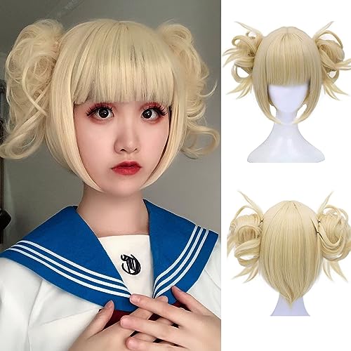 Ebingoo 613 Blonde Short Wavy Synthetic Wig with Bangs & Wig Cap for Women - Perfect for Halloween Costumes, Cosplay, Anime Parties & Daily Fashion