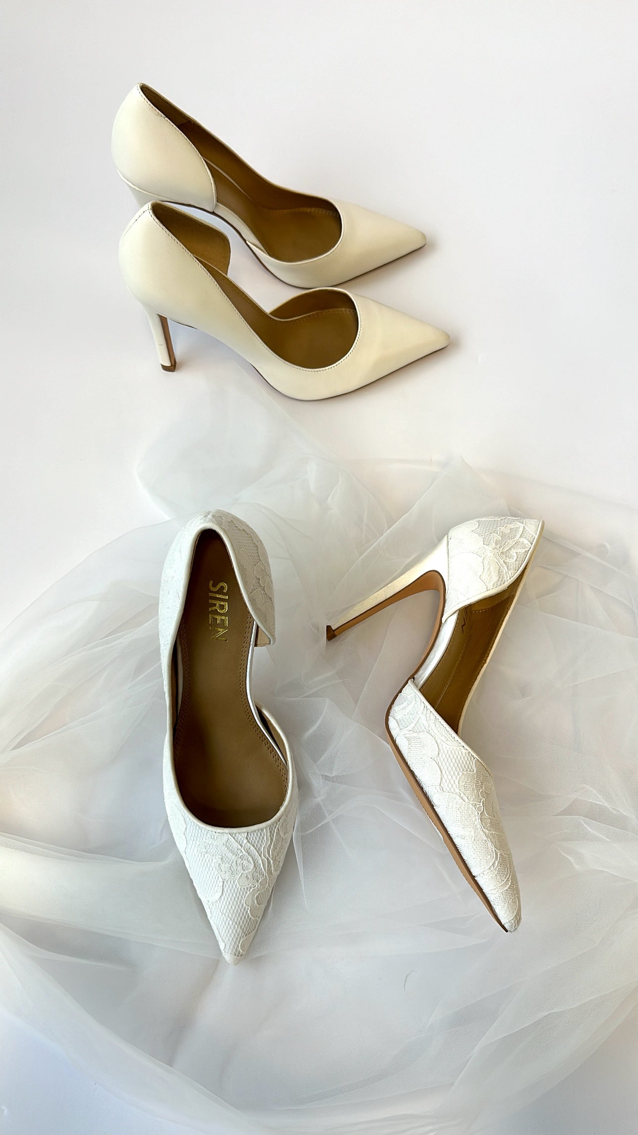 Elegant Cici Stiletto Dorsay Pumps - Chalk Satin & Lace Women's Dress Shoes for Weddings, Parties & Formal Events