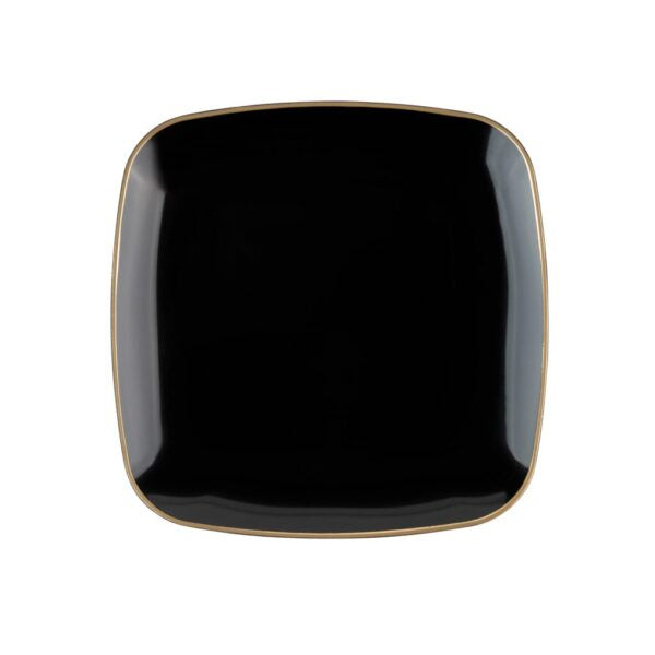 Black and Gold Rim Square Plastic Plates 10 Pack - Eco-Friendly Disposable Dinnerware for Parties, Picnics & Events | BPA-Free, Durable & Stylish Tableware