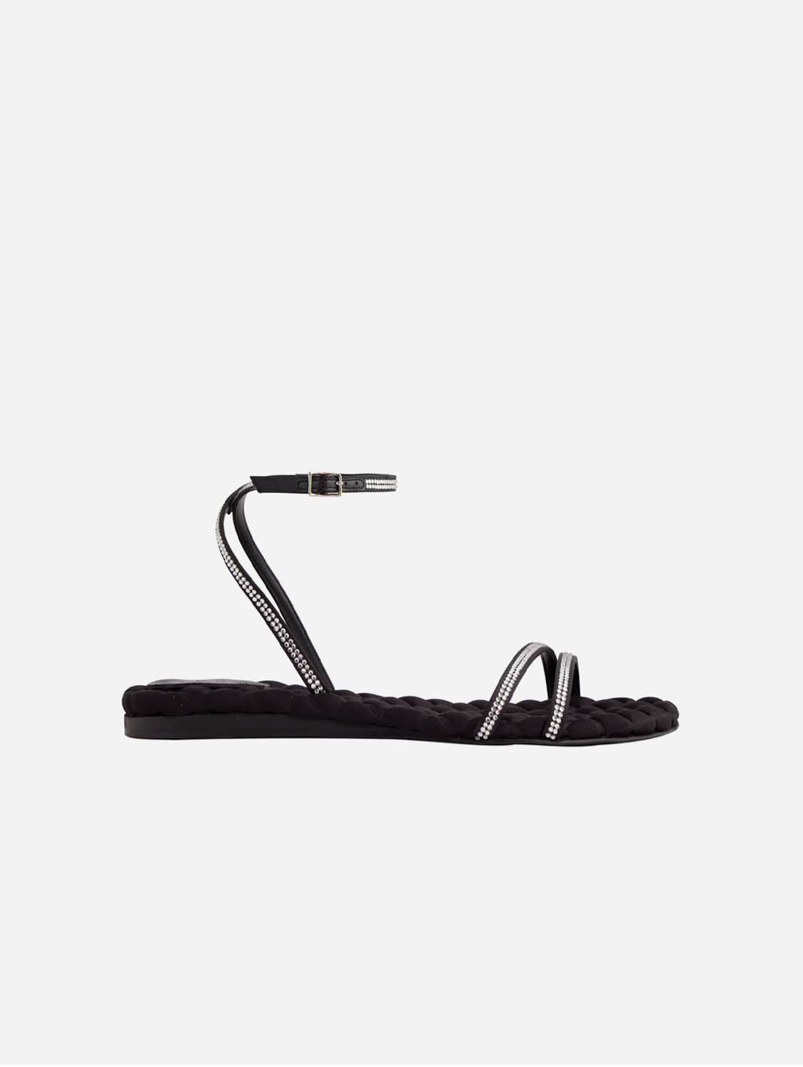 Faye Vegan Cotton Cushioned Sandals for Women - Black Crystal Embellished Comfortable Summer Slides | Perfect for Beach, Vacation & Casual Outfits
