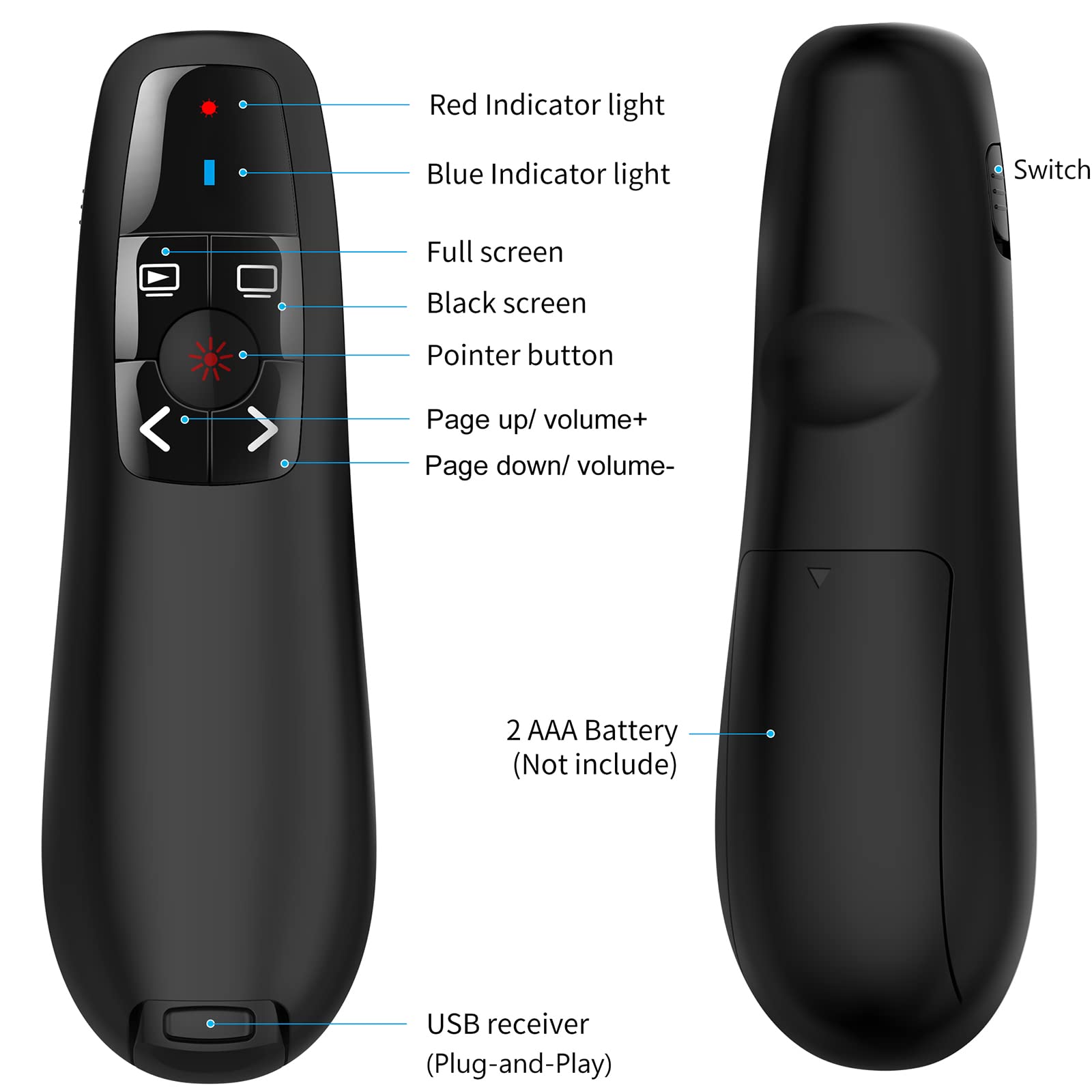 Wireless PowerPoint Presentation Clicker - USB Remote Presenter Pointer for Teachers, MacBook & Classroom Use | Slide Advancer for Laptops, Meetings & Online Presentations