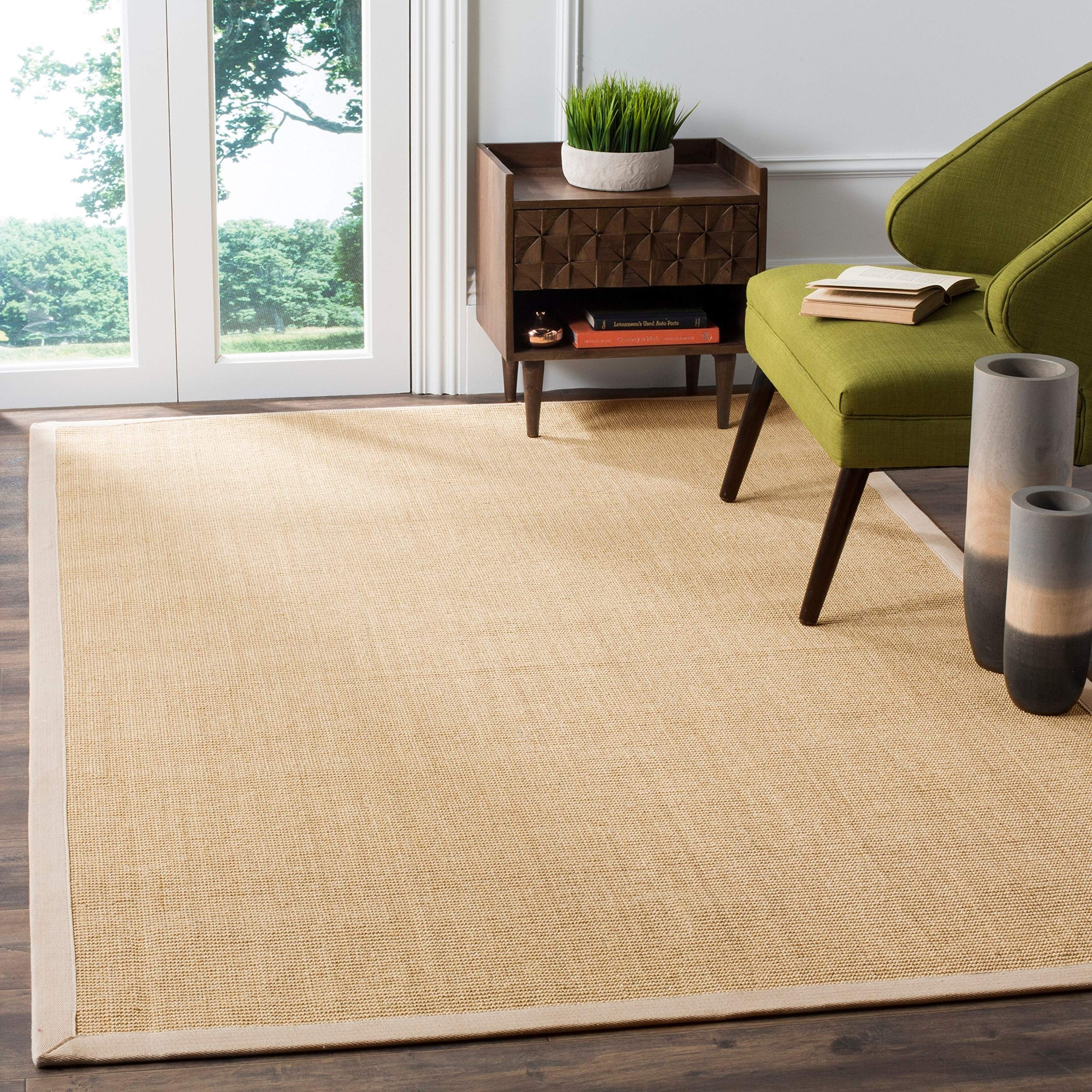 SAFAVIEH Natural Fiber Collection Area Rug - 6' Square, Maize & Wheat, Border Sisal Design, Easy Care, Non-Slip - Perfect for Living Room, Bedroom, Dining Room & High Traffic Areas (NF441K)