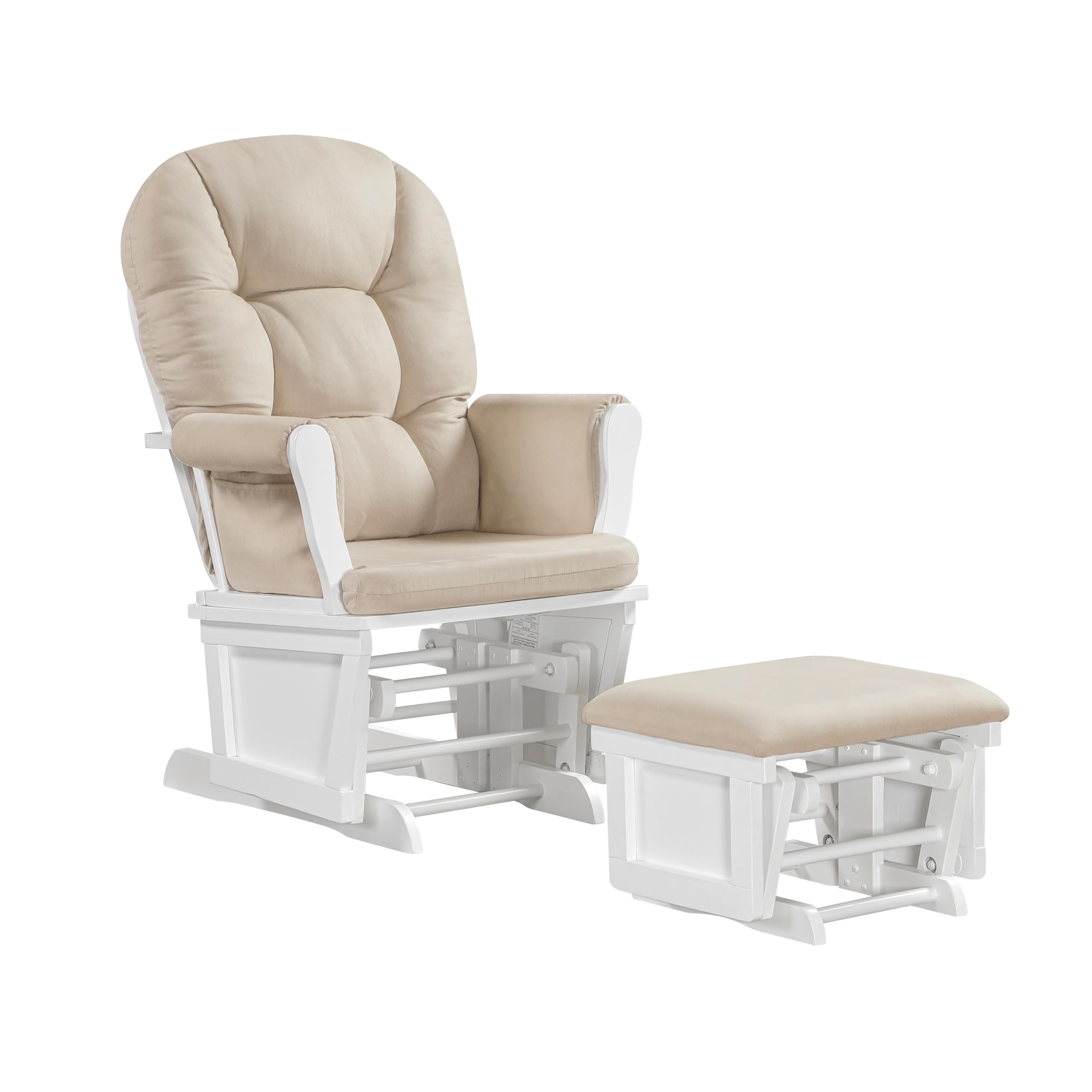 Lennox Furniture Glider Rocker Combo - White & Beige Upholstered Nursery Rocking Chair with Smooth Gliding Motion for Baby Nursery, Living Room, or Bedroom