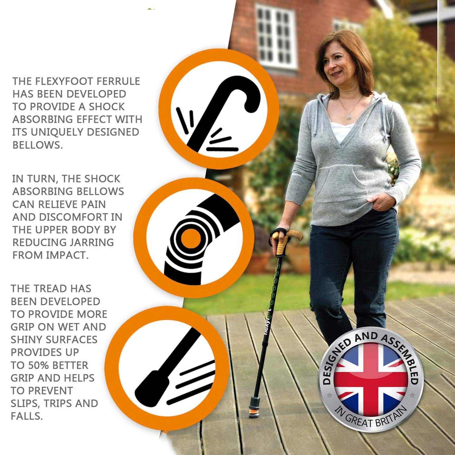 Shock Absorbing Derby Handle Walking Cane - Lightweight Adjustable Mobility Aid for Seniors & Hiking - Indoor & Outdoor Use for Stability & Support
