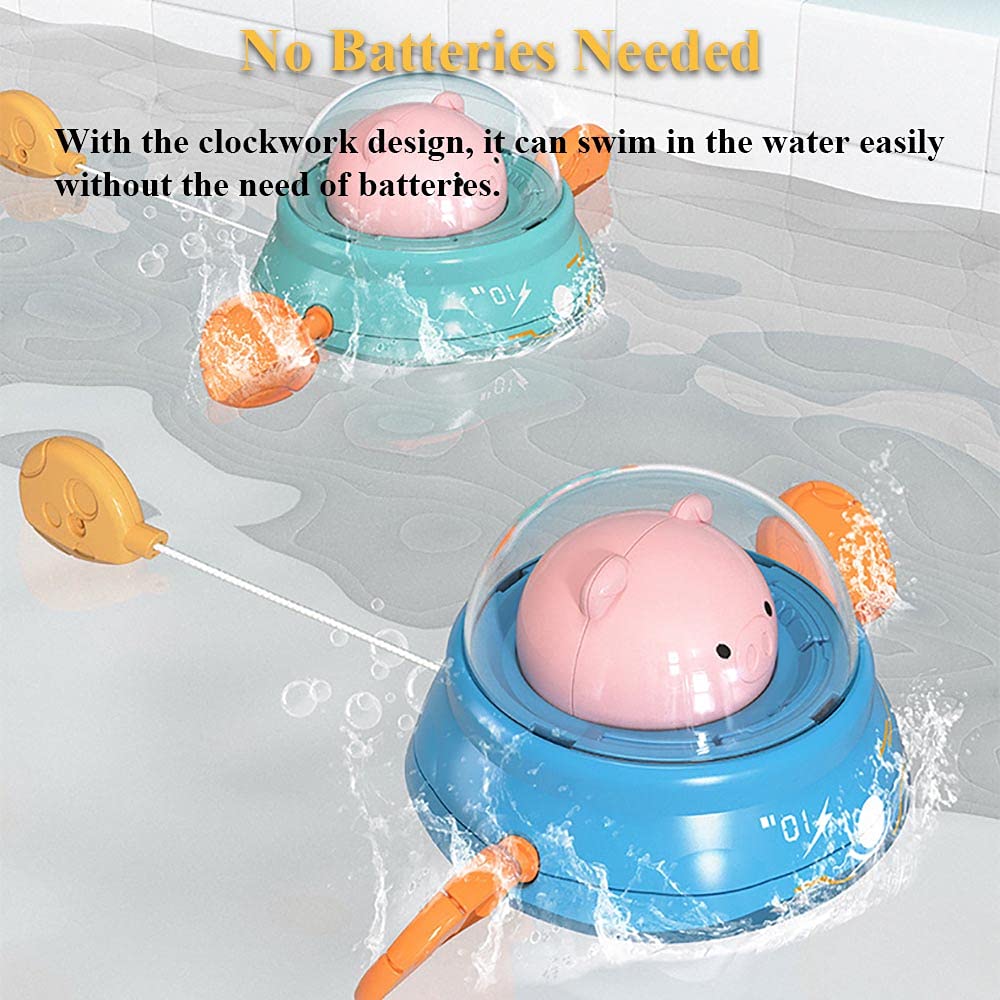 Wind-Up UFO Piggy Bath Toy - Pull String Swimming Floating Water Toy for Kids, Boys & Girls - Fun Bathtub & Pool Toy for Toddlers (Green) - Perfect for Bath Time, Pool Parties & Outdoor Water Play