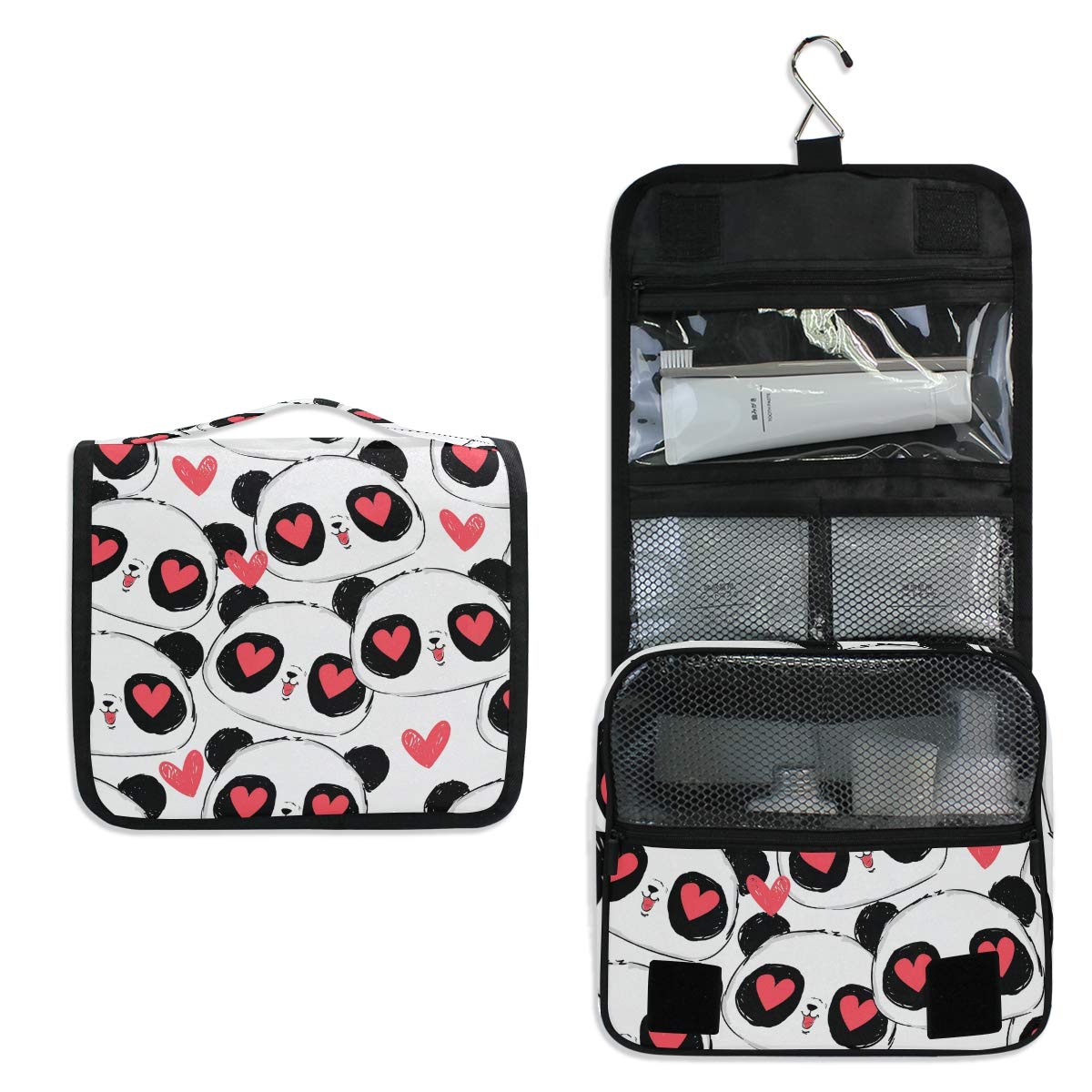 MOYYO Cute Panda Travel Hanging Toiletry Bag - Waterproof Cosmetic Makeup Organizer Pouch for Women & Girls - Perfect for Shower, Gym, Camping & Vacation Trips